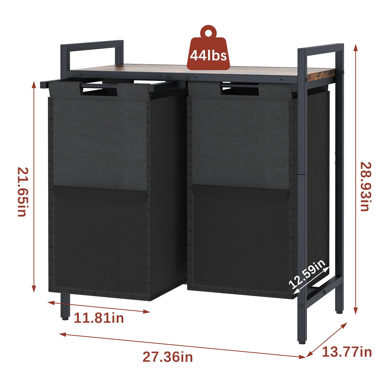 Huhote Laundry Hamper, Double Laundry Basket, Laundry Sorter With Top Shelf & 2 Removable Washable Bags & Side Pockets For Laund
