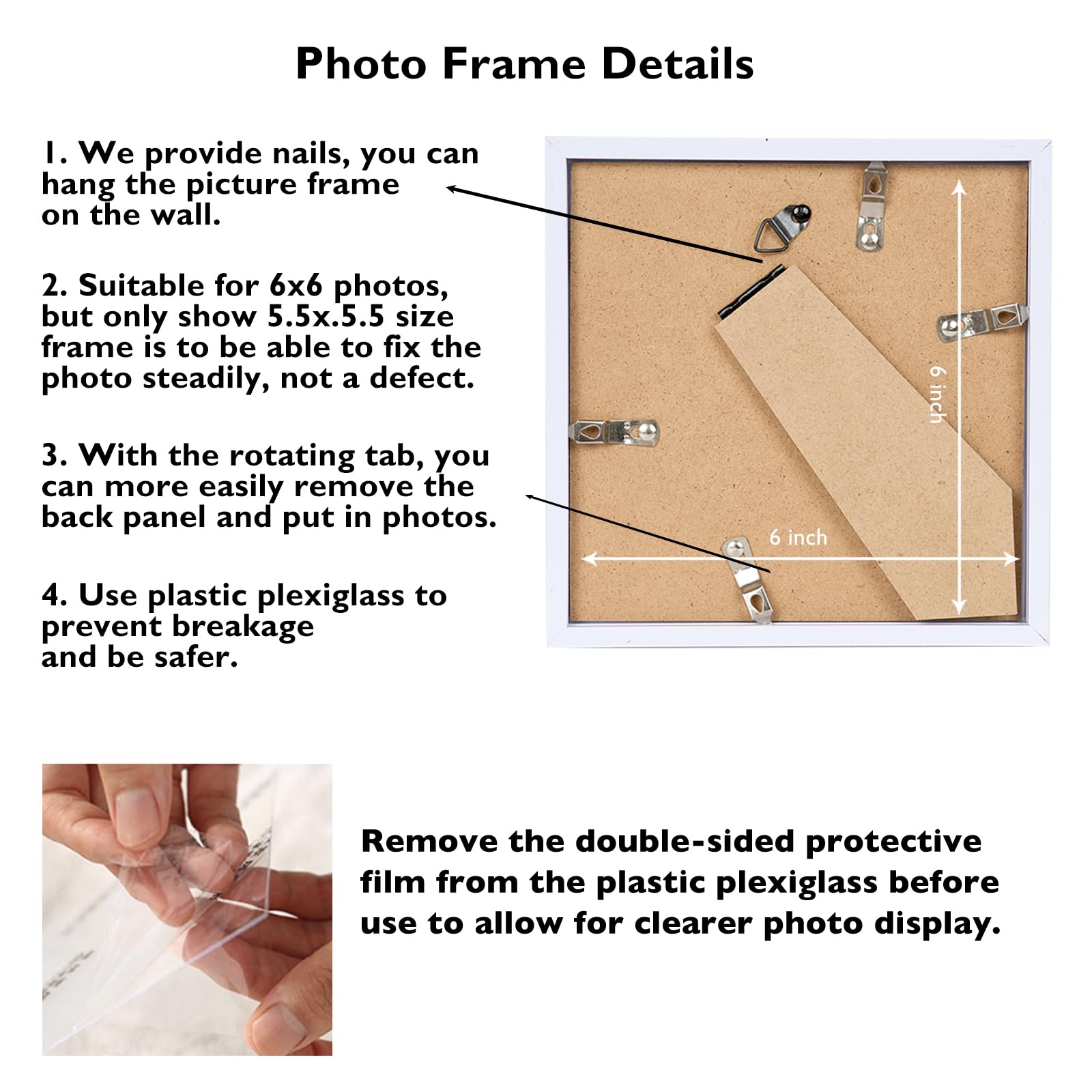 JCJMY 6x6 Picture Frame Set of 3 for Wall Hanging or Tabletop, 6 x 6 Square Wall Gallery Poster Photo Frame with Shatter Resista