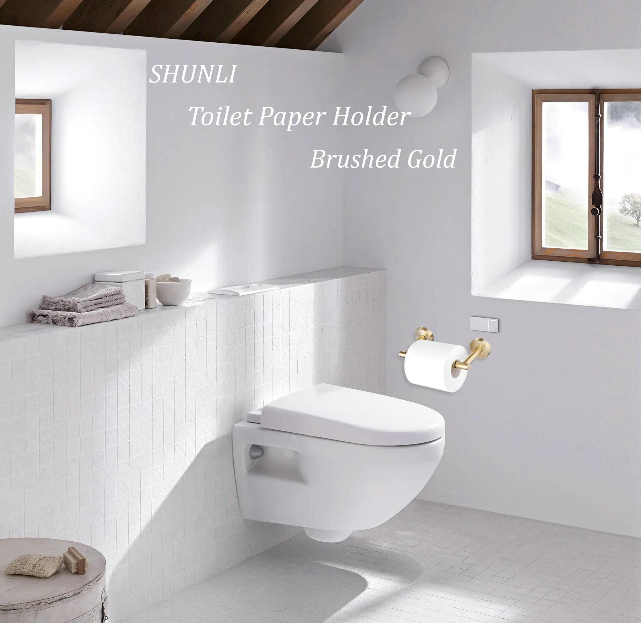 Brushed Gold Toilet Paper Holder For Bathroom, Double Post Pivoting Tissue Roll Holder, Wall Mounted Detachable Tp Holder, Sus30