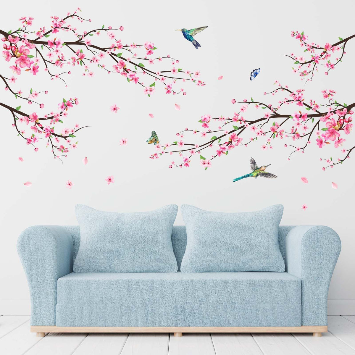 Amimagen Pink Watercolor Cherry Blossom Wall Stickers - Tree Branch Fl ...