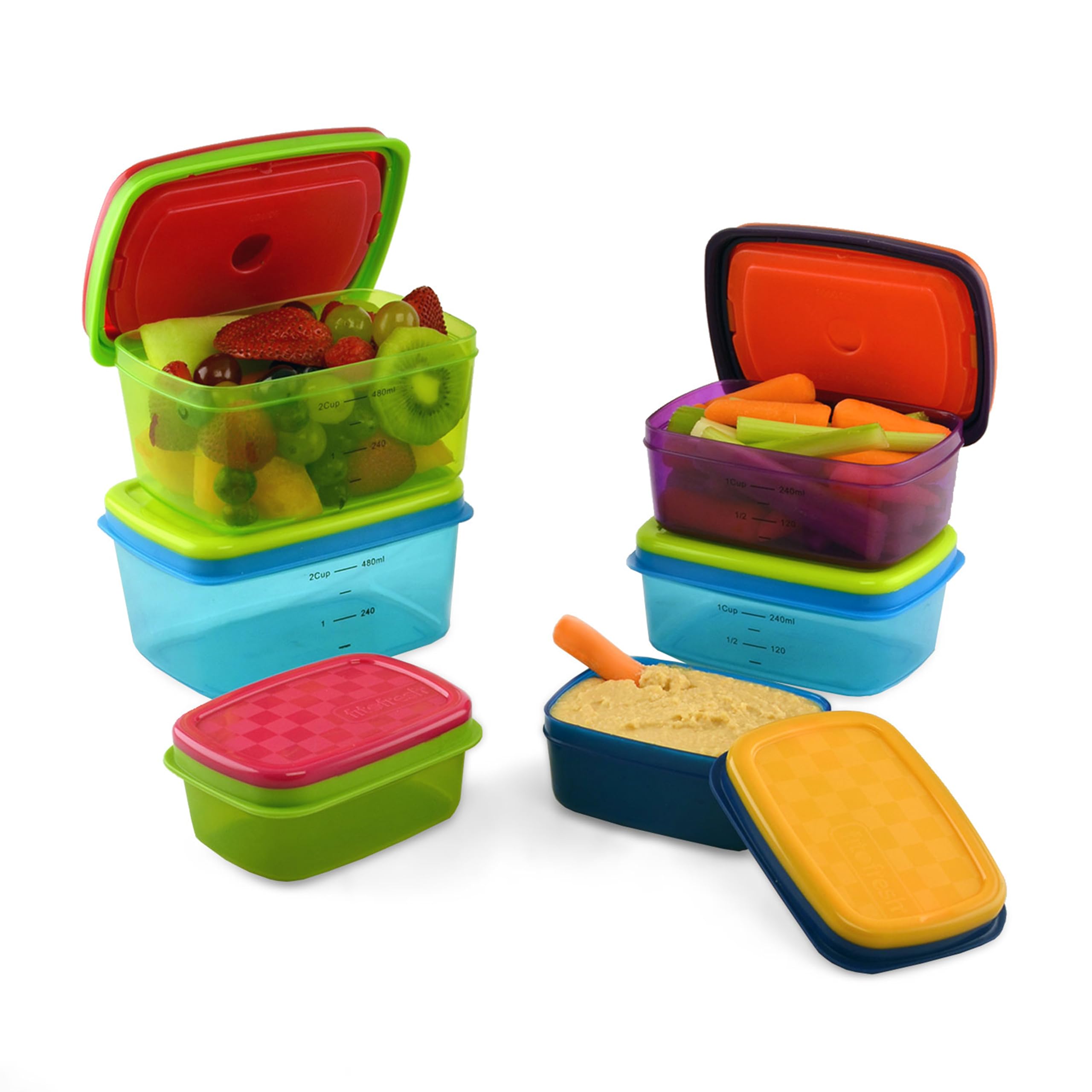 Fit & Fresh Kids Healthy Lunch Set, 14-Piece Value Reusable Container Set with Removable Ice Packs, Leak-Proof, BPA-Free, Porti