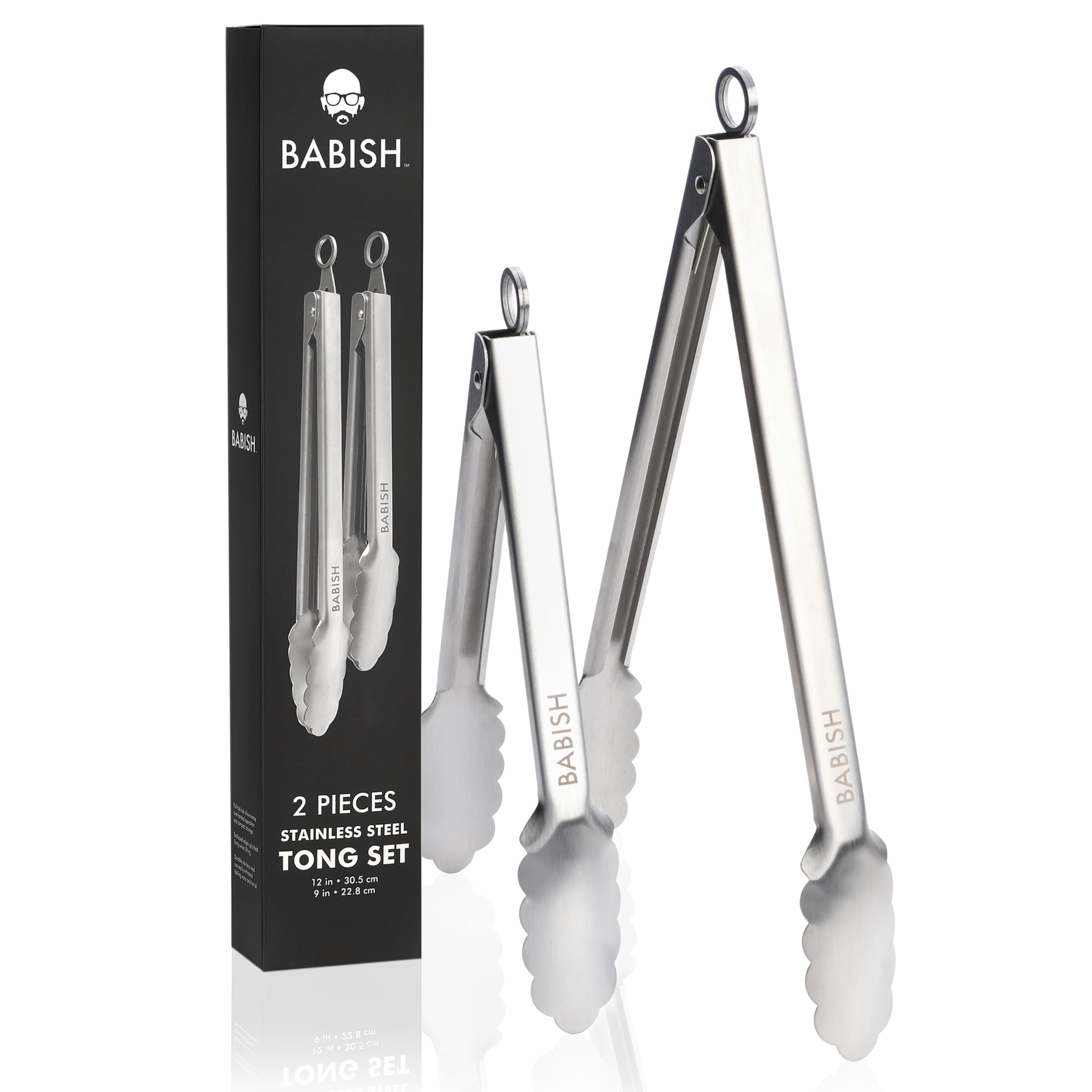 Babish 12    & 9    Locking Kitchen Tong Set, Stainless Steel