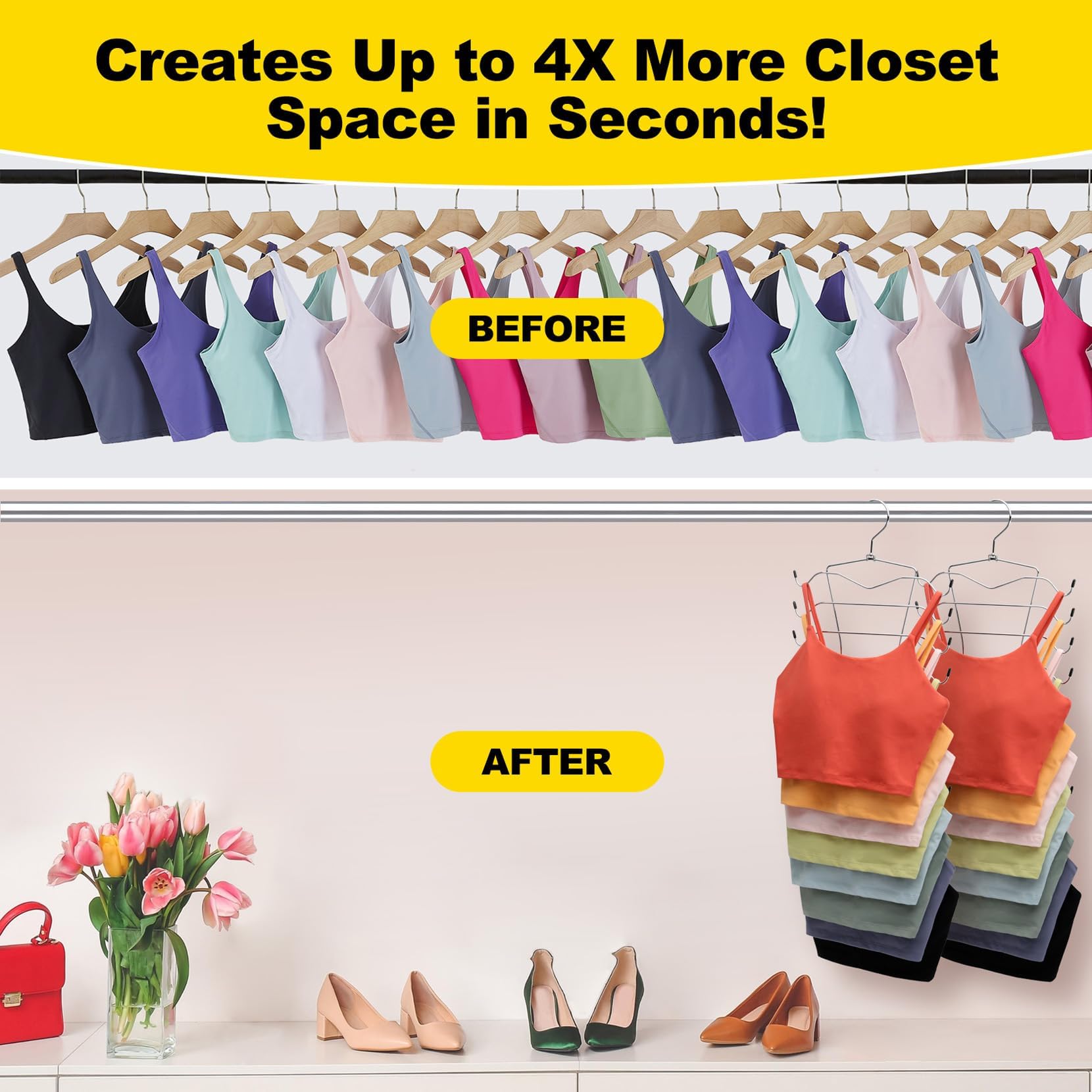 2 Pack Closet-Organizers-And-Storage,8 Tier Tank-Top-Hanger Closet-Organizer,Closet-Organizer Bra Hanger,Apartment Dorm-Room-Ess