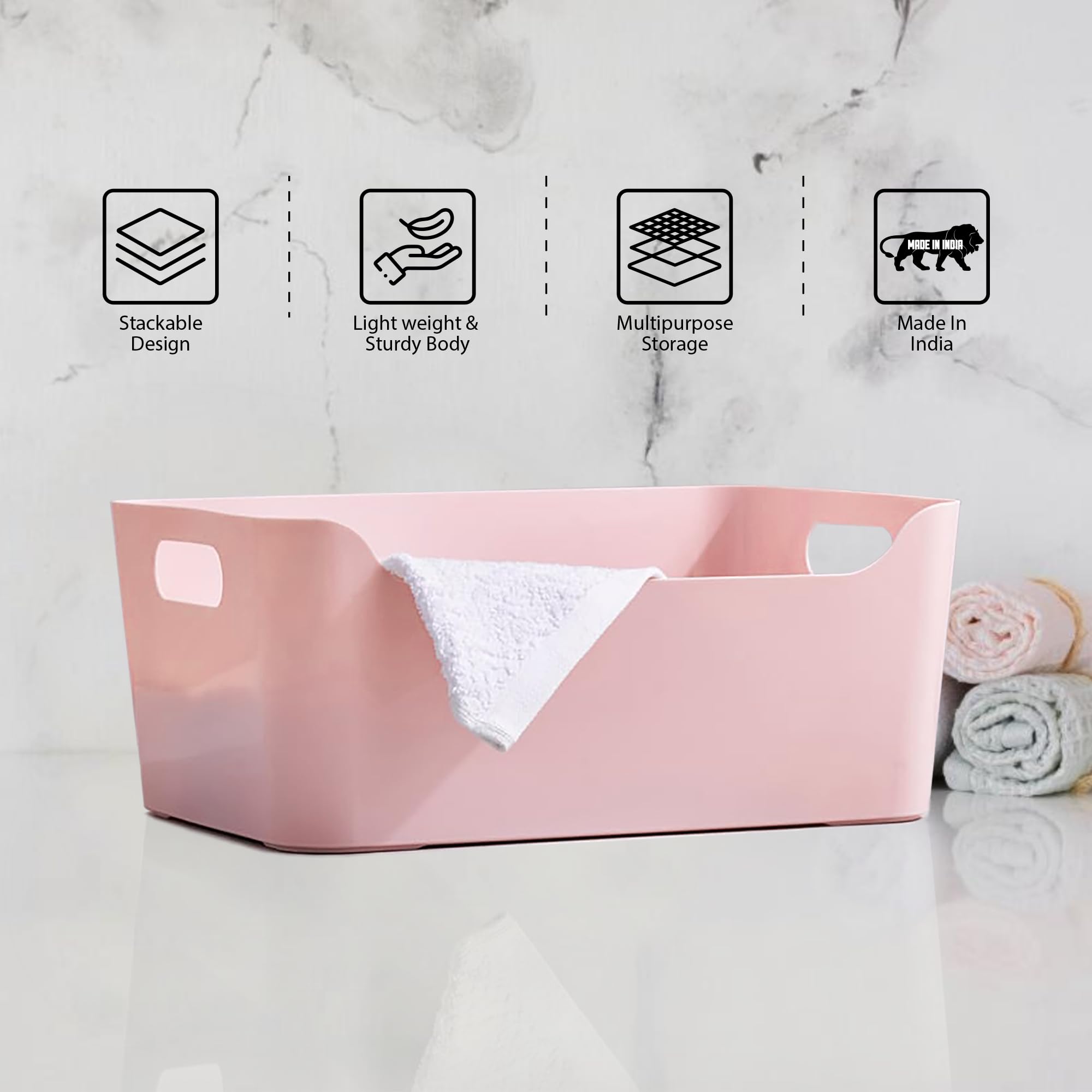 KOLORR Jolly Plastic Medium Basket with Handle for Storage Box| Multipurpose Light Weight Plastic Baskets organiser for Clothes