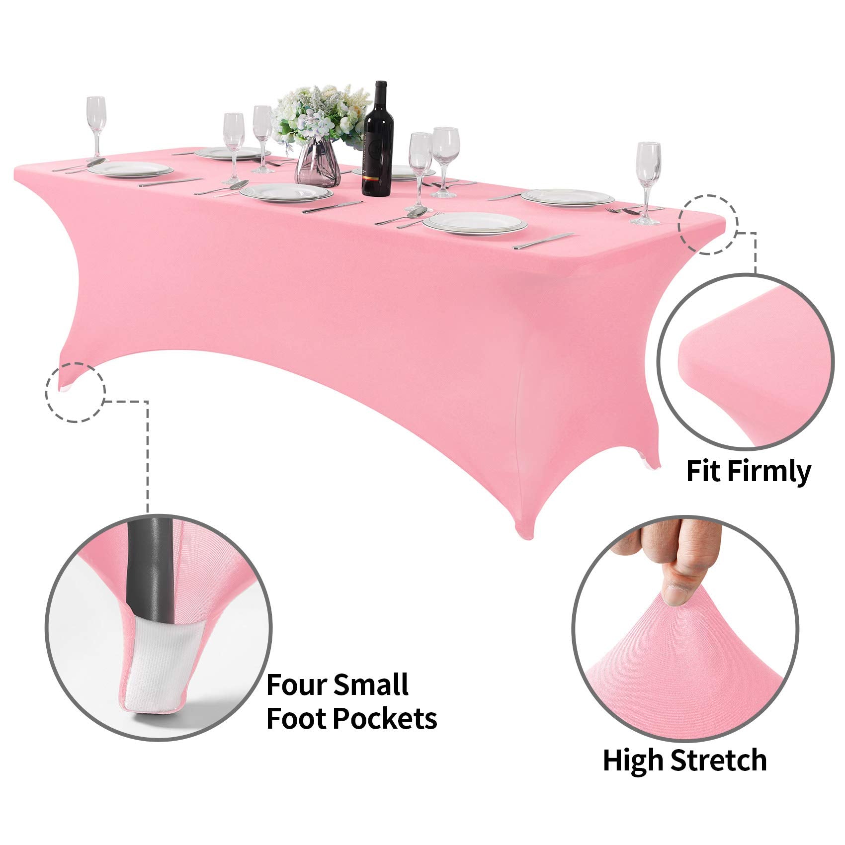 Hezuzo 2Pack Spandex Table Cover For 8Ft Table Universal Fitted Stretch Tablecloth For Party, Banquet, Wedding And Events-Rose Q