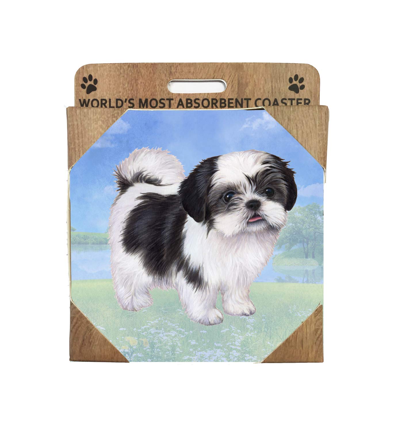 E&S Imports Ceramic Coaster - Shih Tzu B&W Puppy Cut (1)