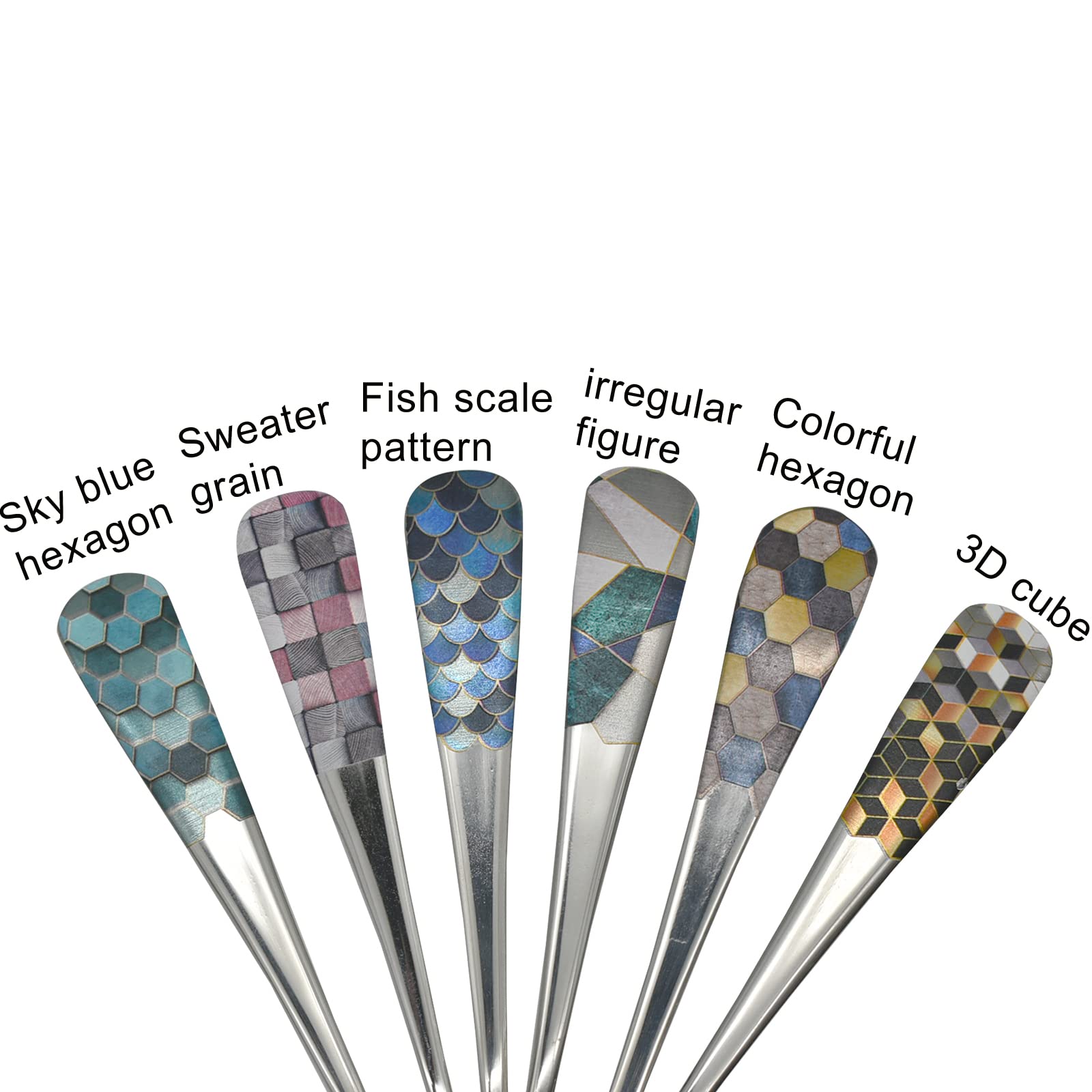 Pinenjoy 6Pcs Round Head Soup Spoons With Fashion Printing Pattern 6.22Inch Tablespoon 18/10(304) Stainless Steel Korean Spoons