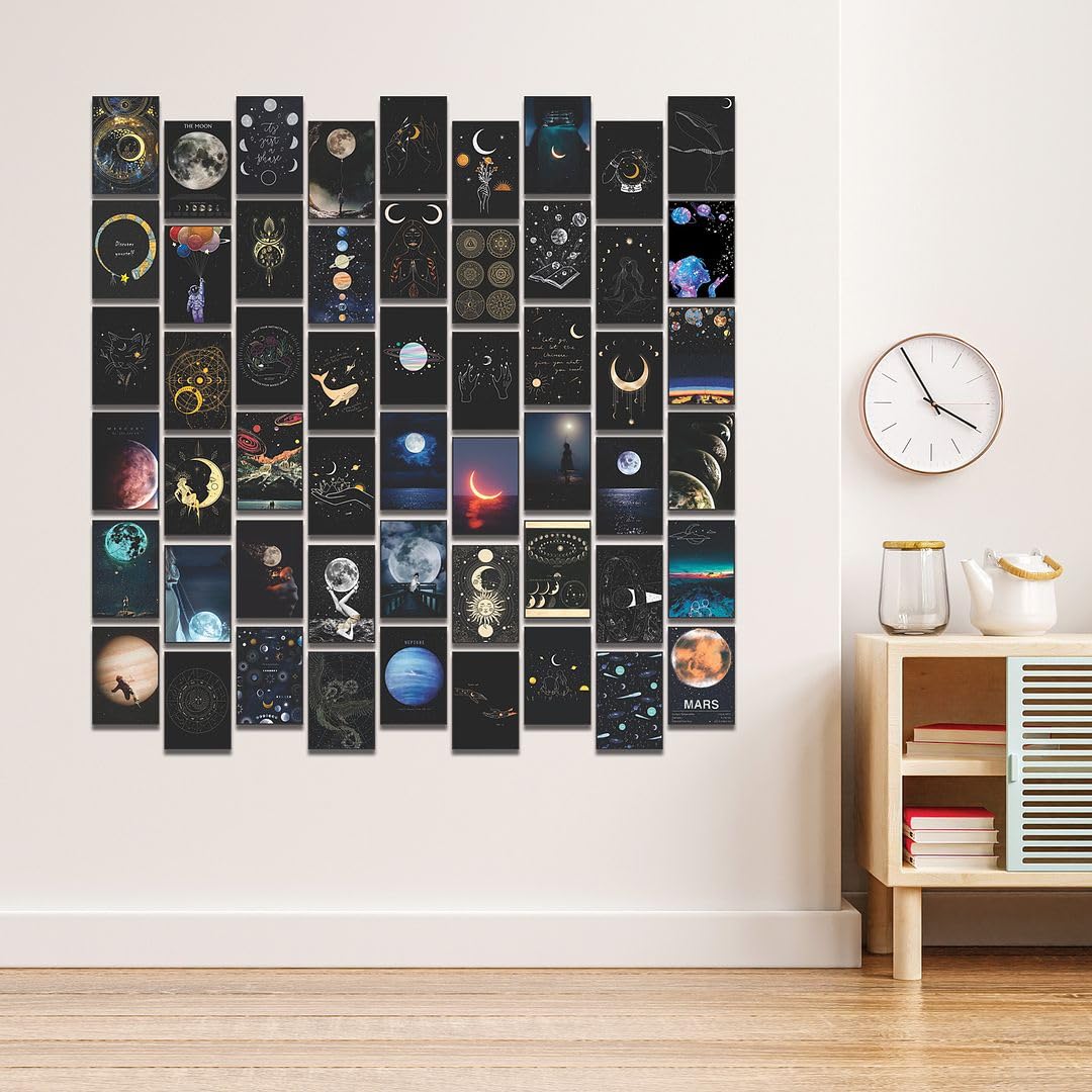 Cvanu 54Pcs Space & Moon Aesthetic Printed Poster Wall Collage Kit With Glue Dot Tape For Wall Decoration (6Inchx4Inch)_202310-1