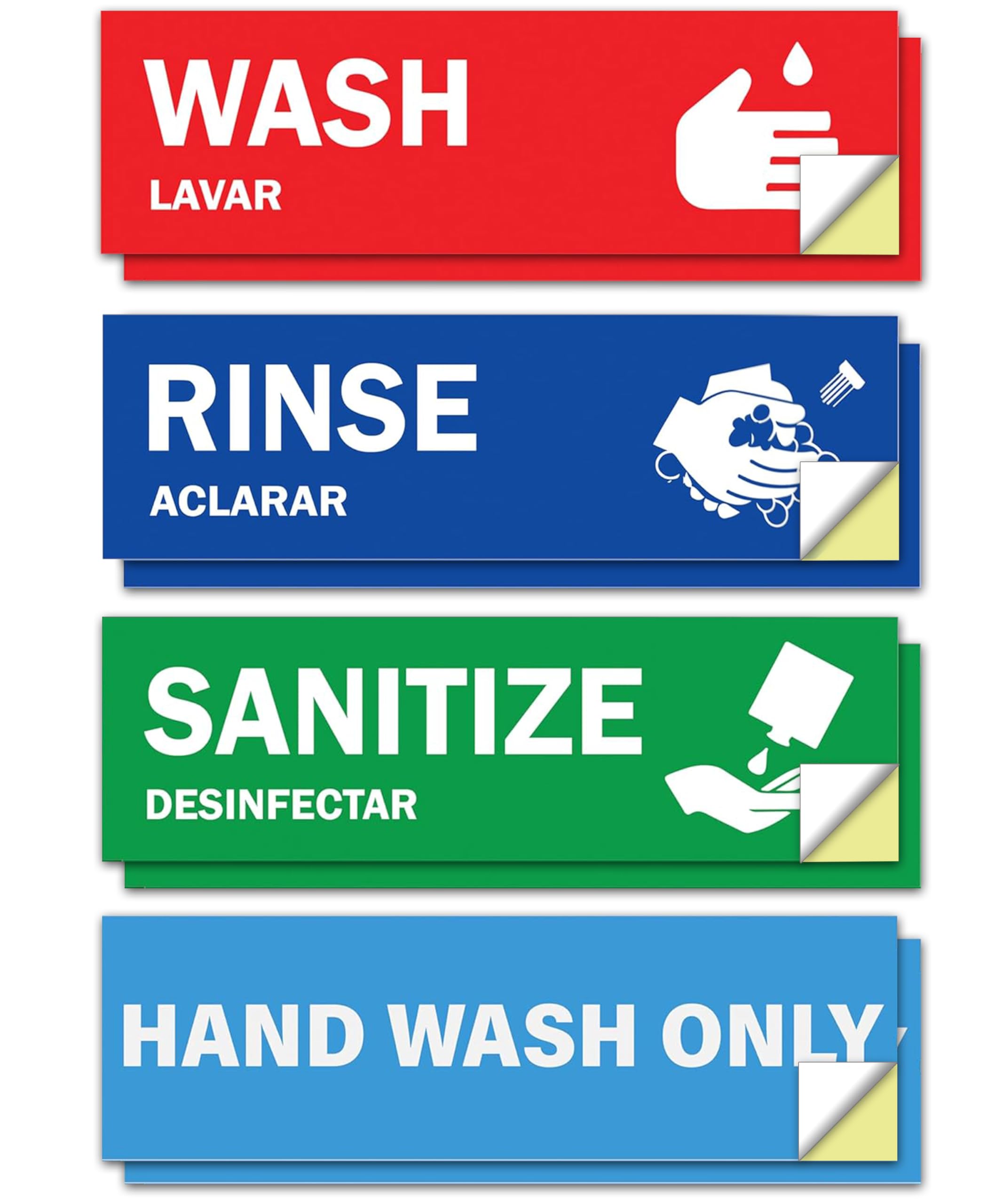 ASSURED SIGNS Wash Rinse Sanitize Sink Labels - 2 Pack - 2.75 x 9 - Also Includes Hand Wash Only Sign - Ideal Handwashing Signs 