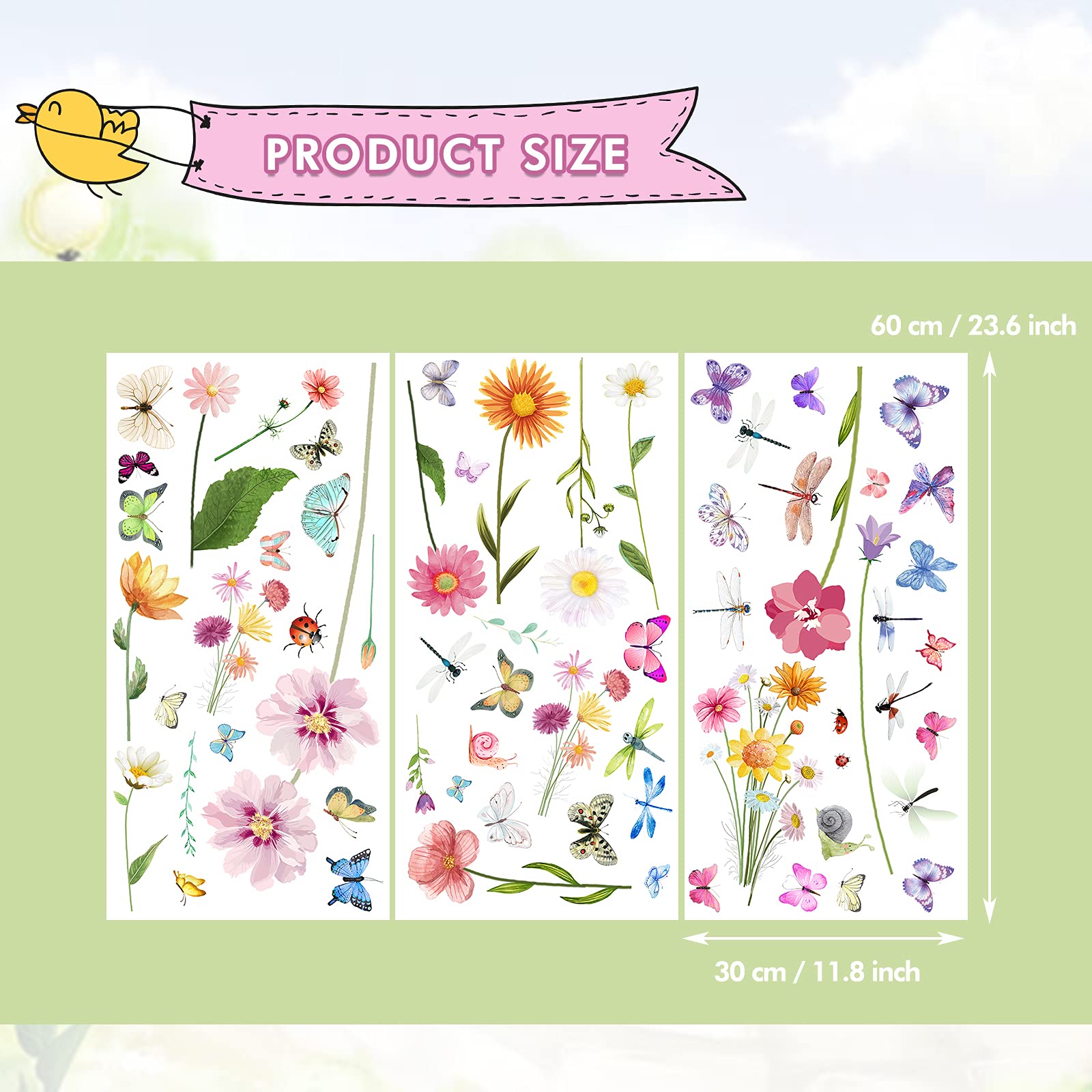 Flowers Butterflies Wall Decals Chrysanthemums Dragonflies Rose Botanical Wall Stickers Fairy Decals Pvc Removable Wall Art Deca