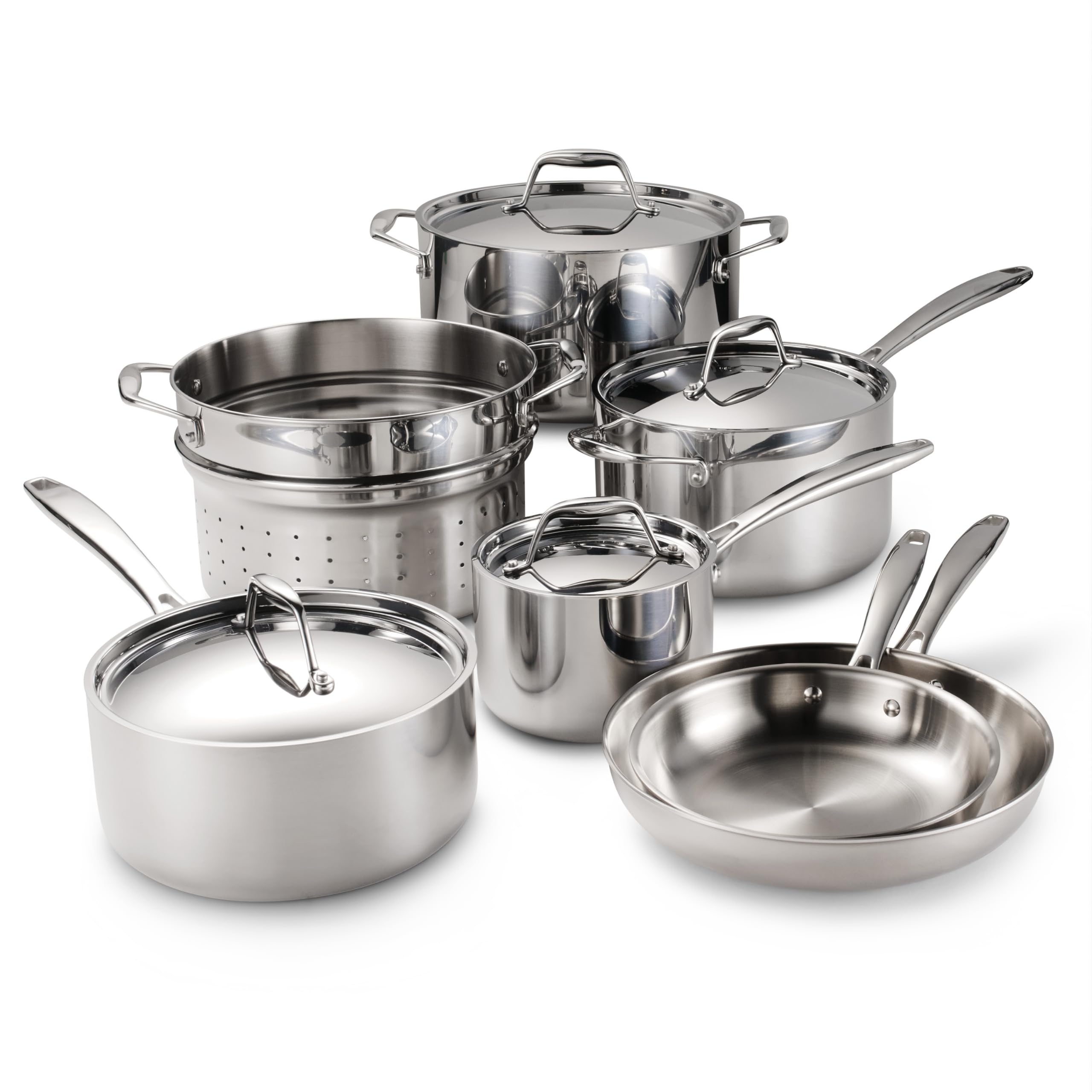 Tramontina Tri-Ply Clad Stainless Steel 11-Piece Cookware Set with Lids, Pots and Pans Kitchen Set, Induction-Ready, Dishwasher-