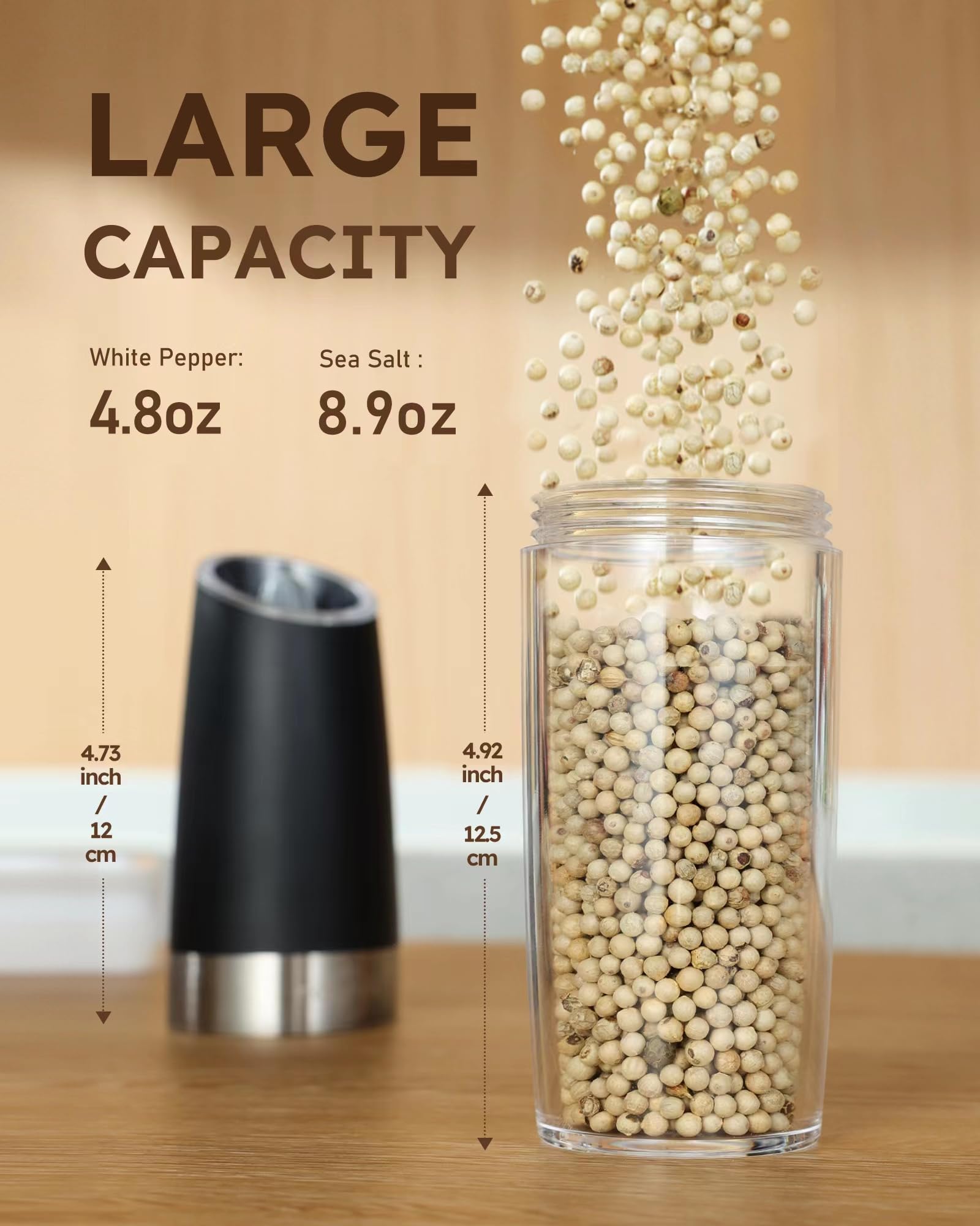 Sangcon Gravity Electric Salt And Pepper Grinder Set Shakers Upgraded 9Oz Xl Capacity Battery Powered Refillable Automatic One H