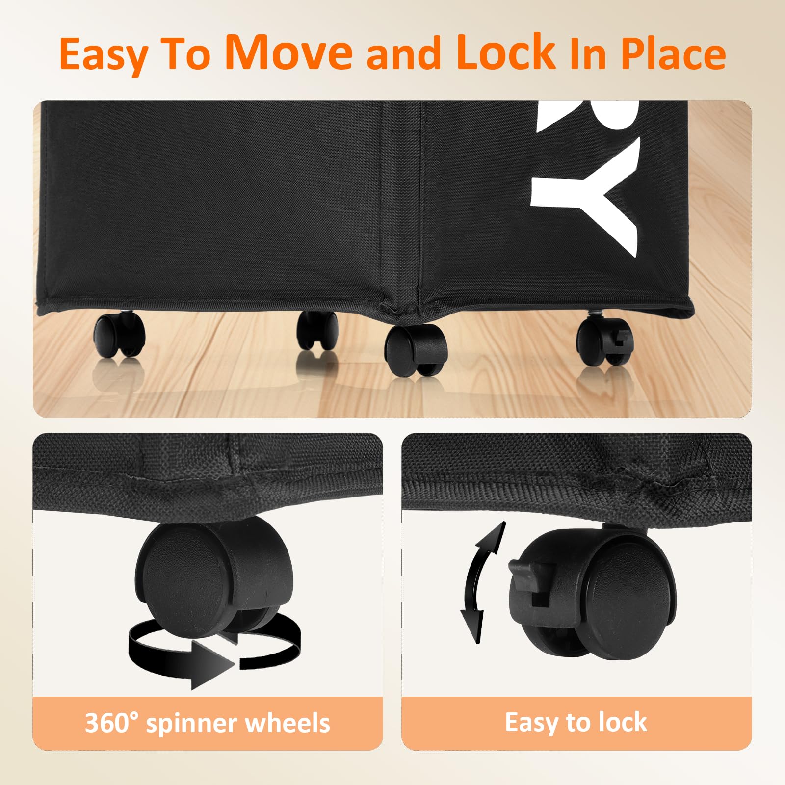 Optish 90L Rolling Laundry Basket With Wheels, 29 In Hamper With Wheels And Removable Mesh Bag, Black Laundry Baskets On Wheels
