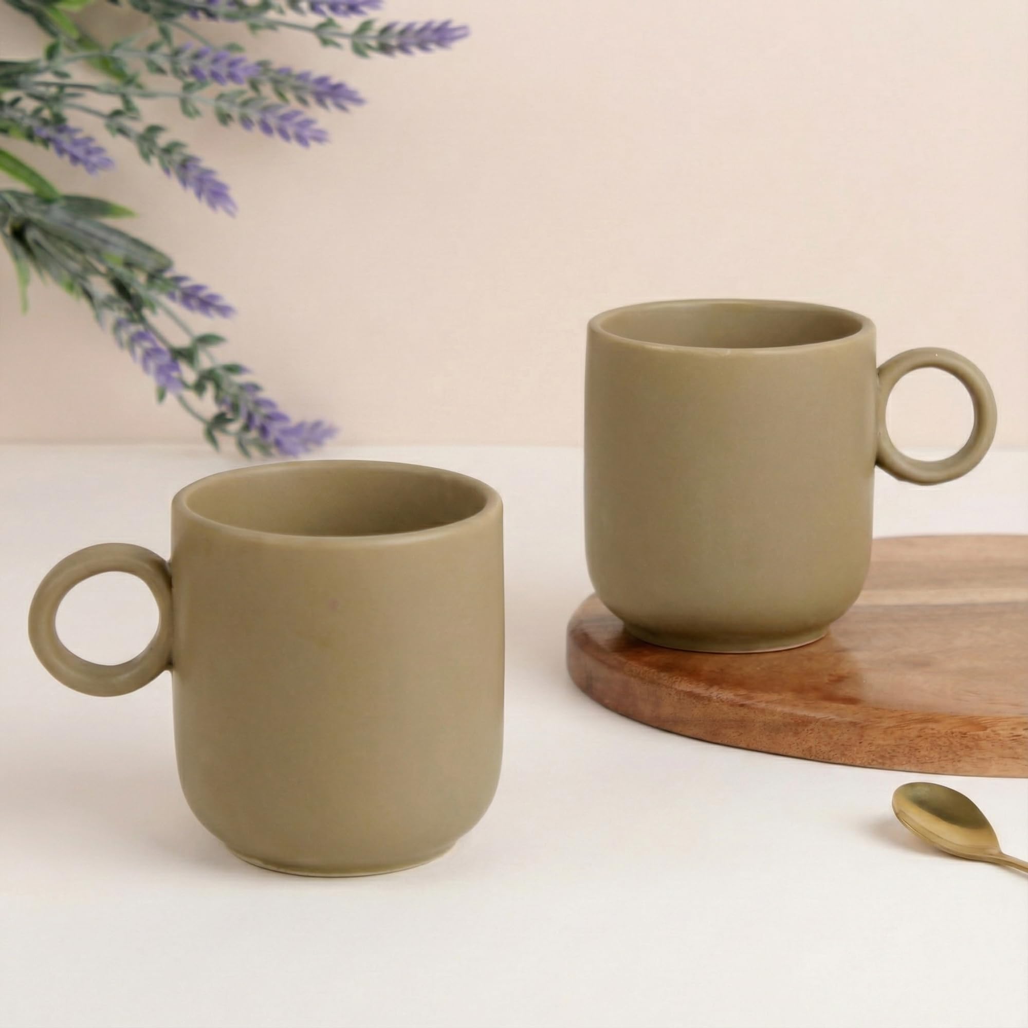 The Earth Store Pastel Brown Ceramic Coffee Mug Set of 2, 250ML | Microwave & Dishwsher Safe Tea/Milk Mug for Coffee, Ideal for 