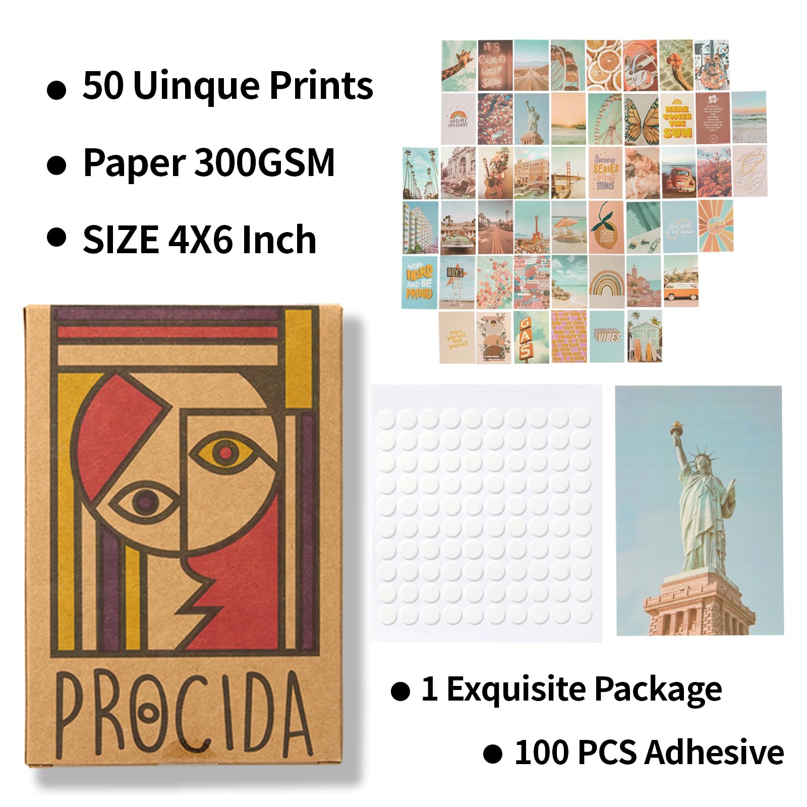 PROCIDA Wall Collage Kit for Teen Girls  Collage Kit for Wall Aesthetic  Photo Wall Collage Kit Aesthetic  Aesthetic Wall Decor Boho Pictures Posters 50 Set 4x6 inch