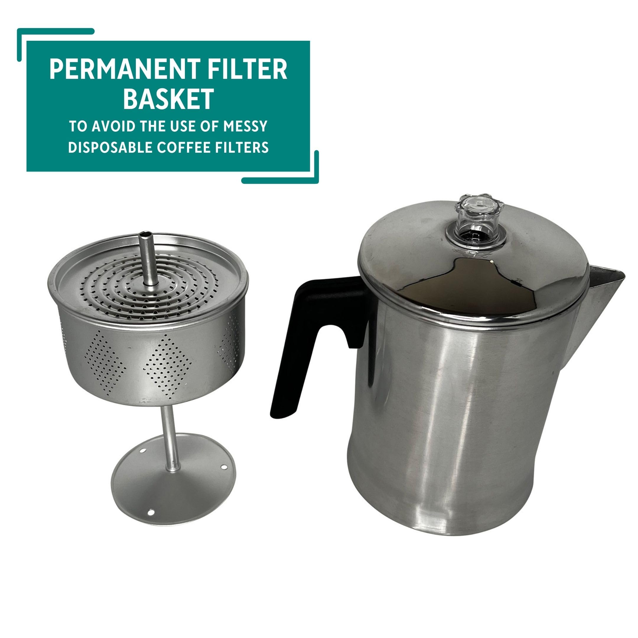 Mirro 9 Cup Aluminum Coffee Percolator For Indoor And Outdoor, Camping Use, Silver (Mir-50021)