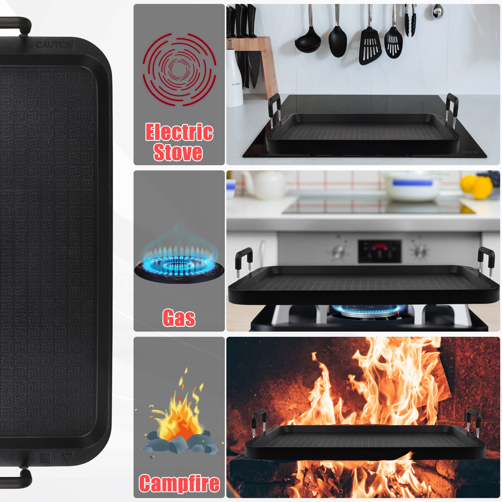 Cukaid Flat Top Griddle For Stovetop,Camping Griddle/Cookware, Flat Top Grill,Non-Stick Griddle Grill Pan, Stove Top Grille,Alum