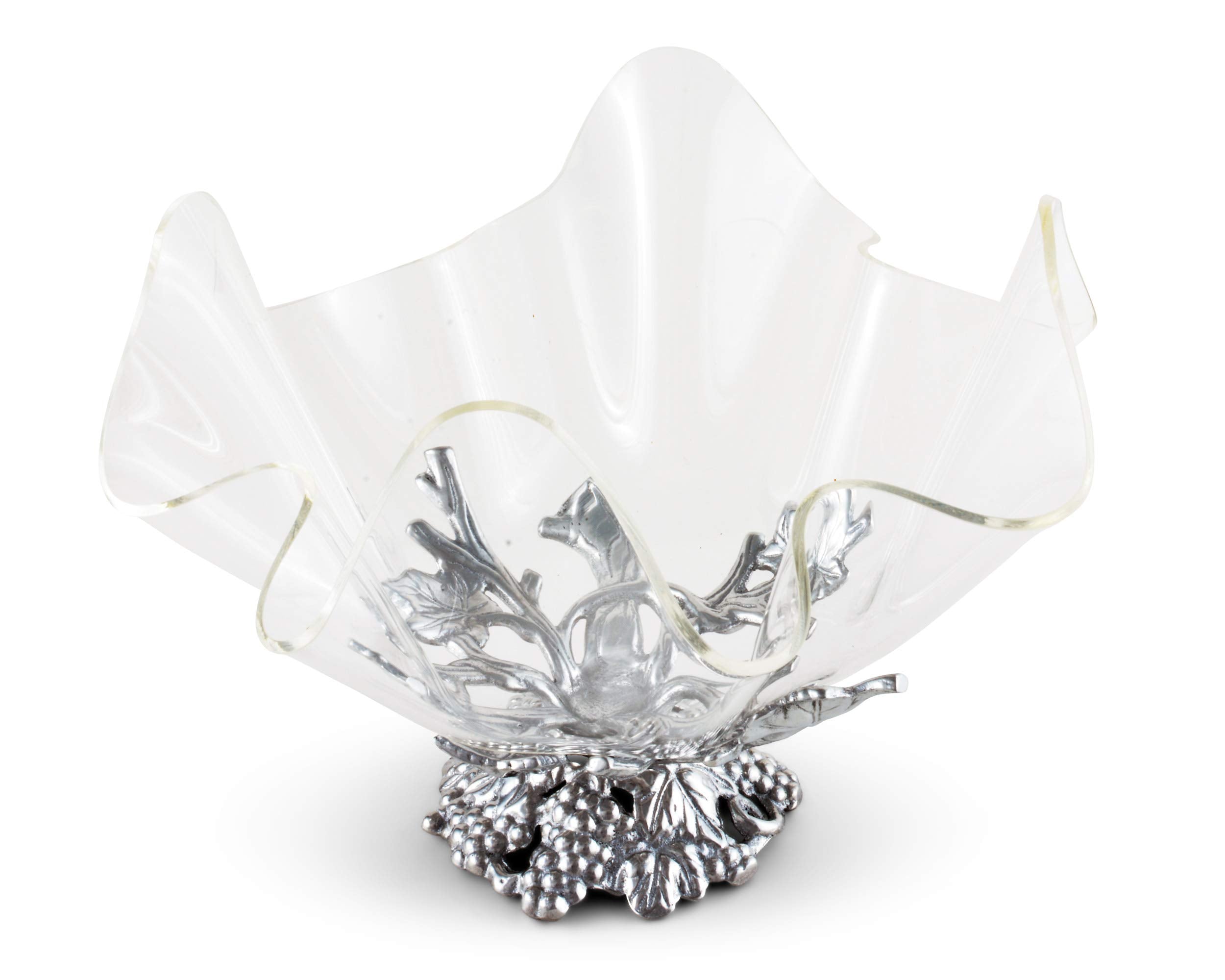 Arthur Court Acrylic Bowl Grapevine Stand Pattern Sand Casted In Aluminum With Artisan Quality Hand Polished Tarnish Free Stand