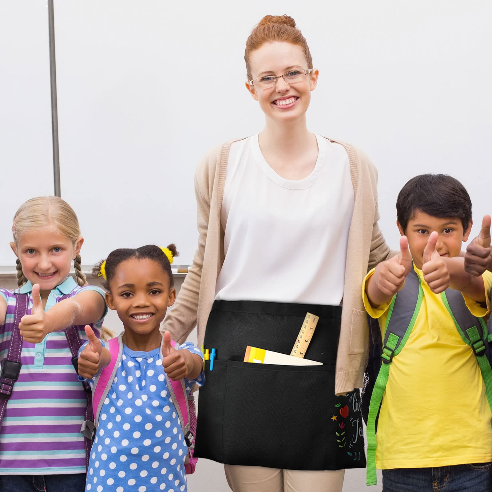 Vicenpal Teacher Waist Aprons For The Classroom 2 Pieces Half Black Cute Teacher Waist Apron With 3 Pockets Apron For Classroom