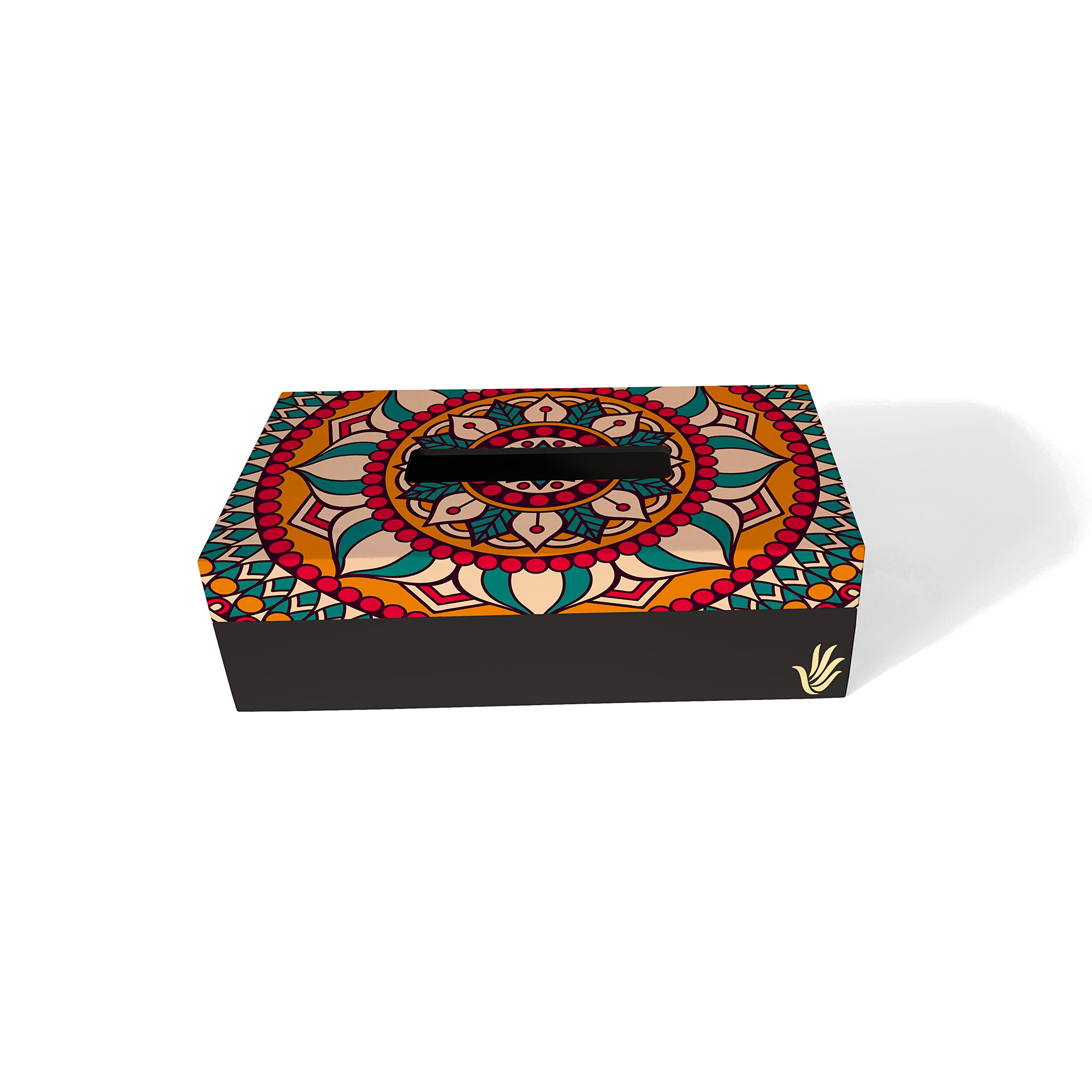 Brahma Design Tissue Box Holder | Red Mandala Design With Black Border | Size 9'' X 5'' X 2.75'' Tissue Box Holder For Car And H