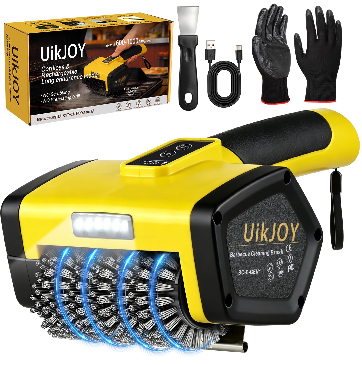 Electric Grill Brush, UikJOY BBQ Grill Cleaner 800RPM 4000mAh 180mins
