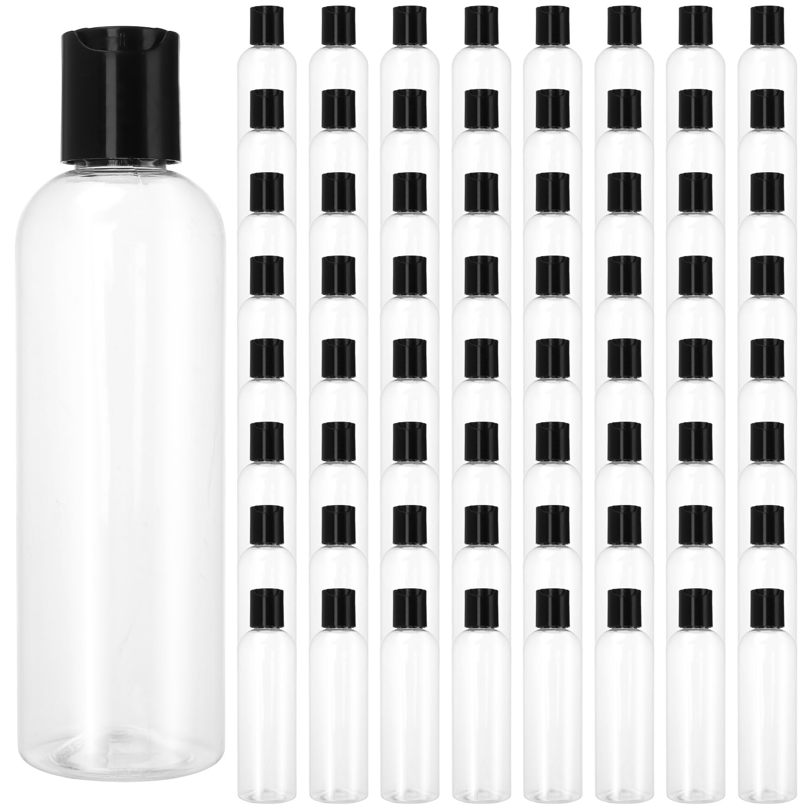 60 PCS 4oz Clear Plastic Empty Bottles, Squeezable Travel Containers with Black Disc Cap, Refillable Empty Lotion Bottles for Sh
