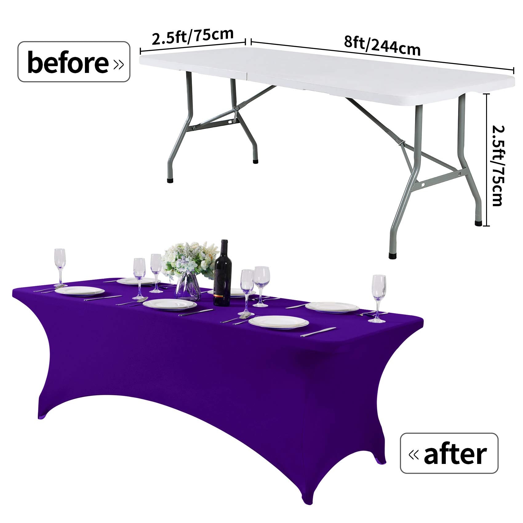 Hezuzo Spandex Table Cover For 8Ft Table Universal Fitted Stretch Tablecloth For Party, Banquet, Wedding And Events-Purple