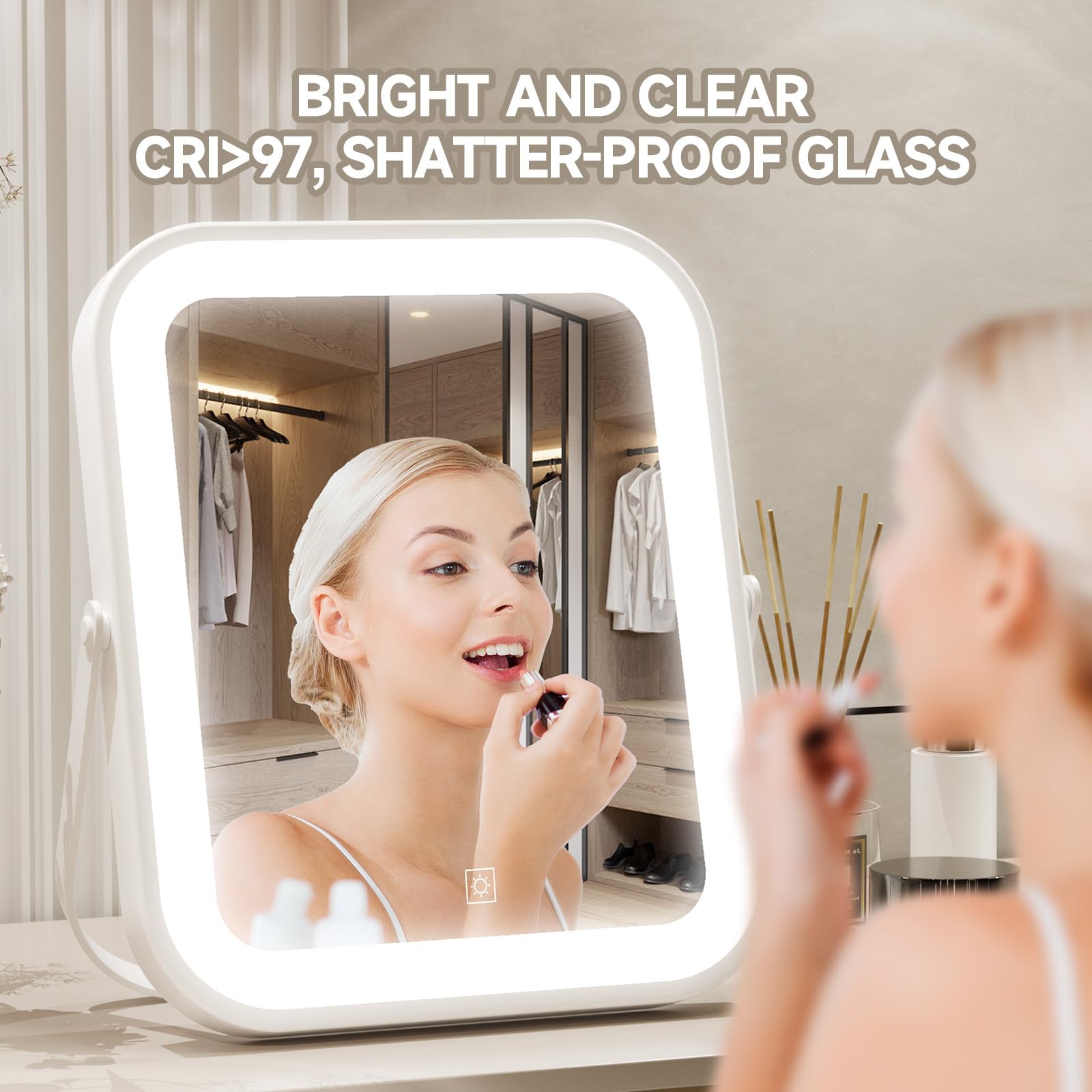 Primetek Led Vanity Mirror With Gift Box, 10''X8'' Lighted Hollywood Makeup Mirror, Portable Travel Makeup Mirror With Lights, 3