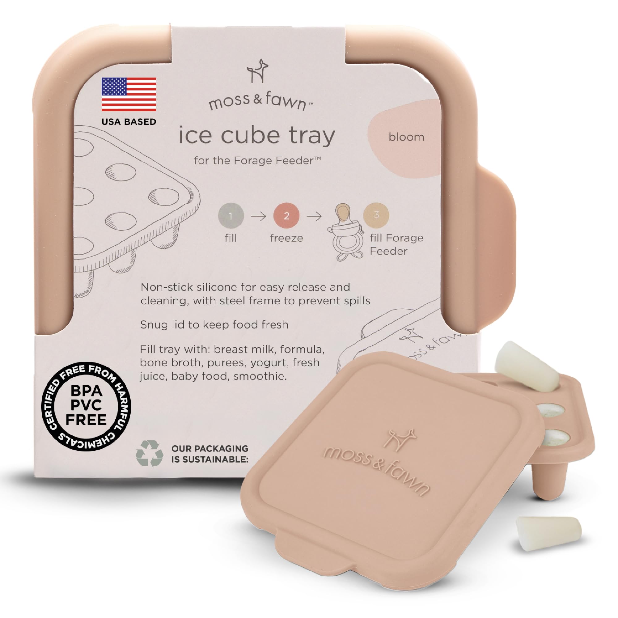 Moss and Fawn Ice Cube Tray - Forage Feeder Freezer & Teething Popsicle Mold for Breast Milk, Formula, Bone Broth, Purees, & Bab