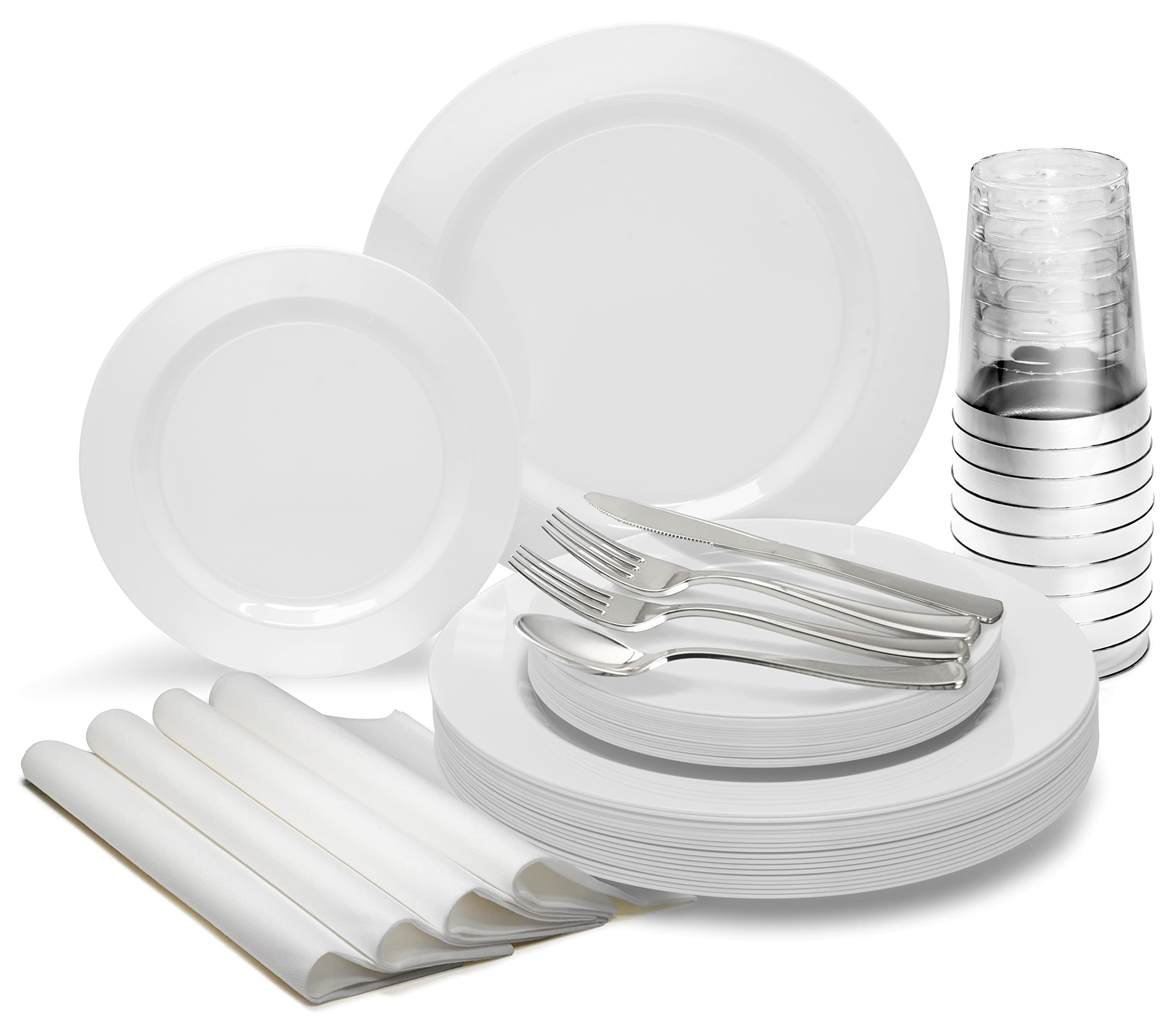 ' Occasions '' 960 Piece Set (120 Guests)-Heavyweight Wedding Party Disposable Plastic Plate Set -120 X10.5'' + 120 X7.5'' +Sil