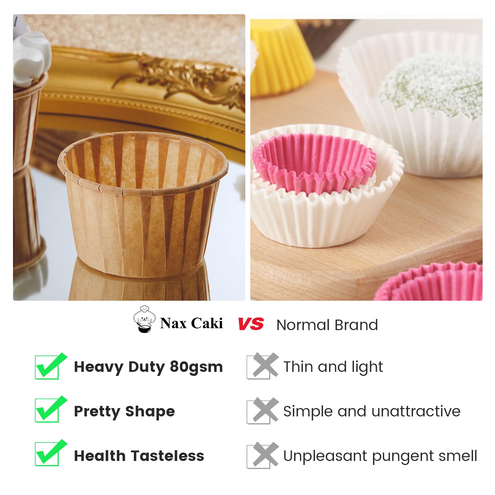 Nax Caki Parchment Brown Cupcake Liners 100Pcs Standard Size, Muffin Baking Wrapping Packaging Cups,Holders Paper, Heavy Duty Gr