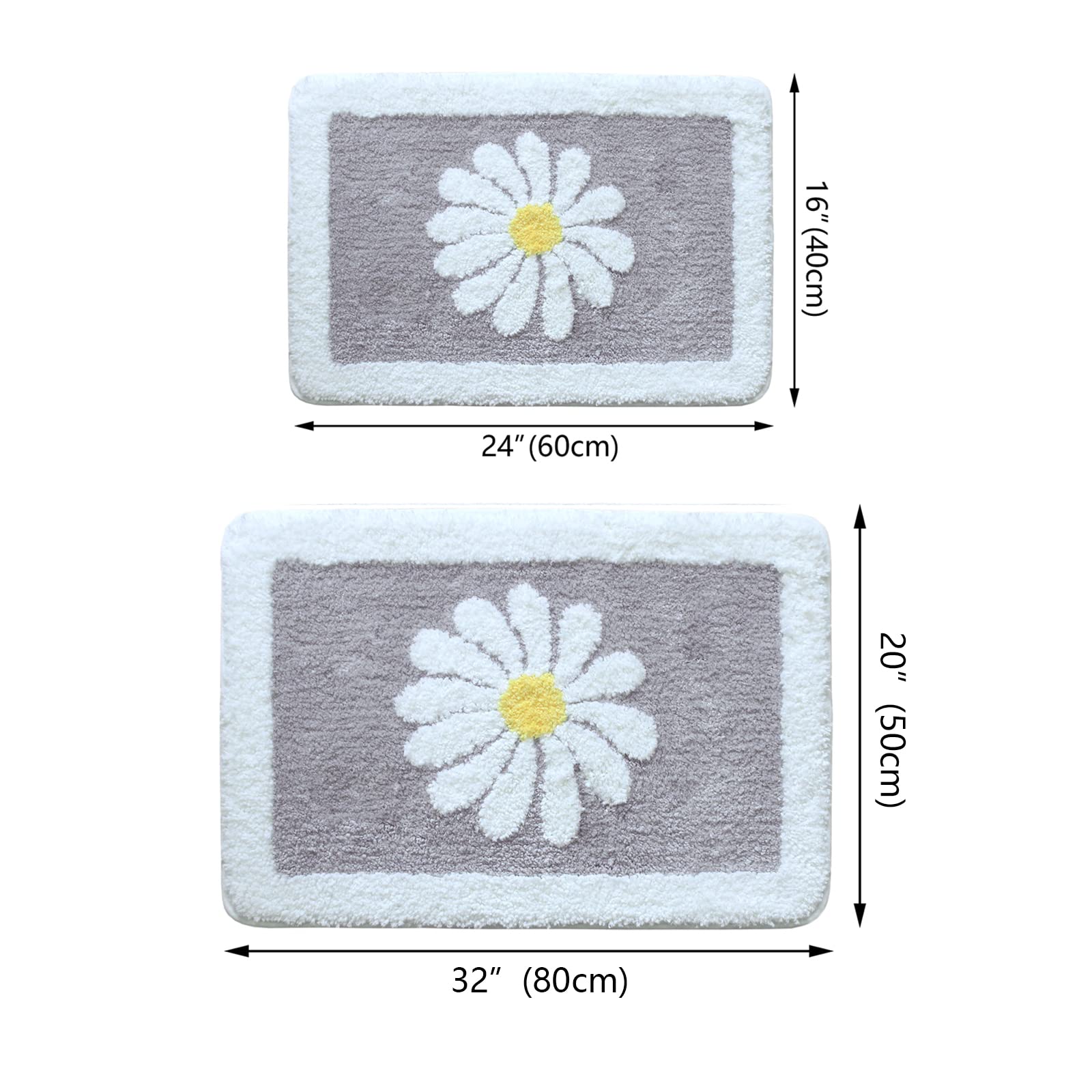 Dorruger Rugs Mat, White Flower Bath Rugs Fluffy Soft Superfine Fiber Rugs Non Slip Bath Mat Machine Wash Plush Bathroom Rug For