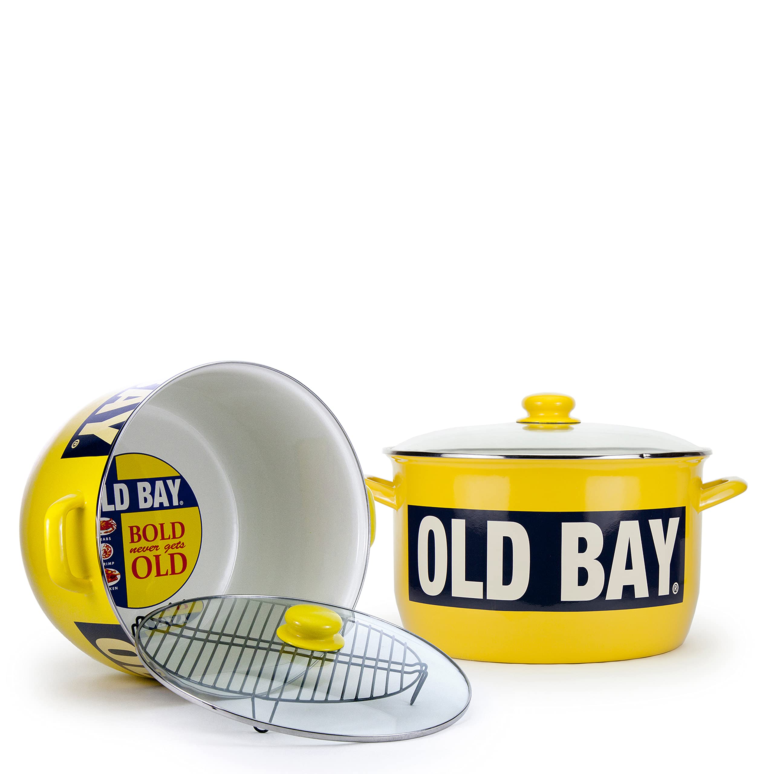 Golden Rabbit Enamelware - Old Bay Pattern - 18 Quart Stock Pot With Rack