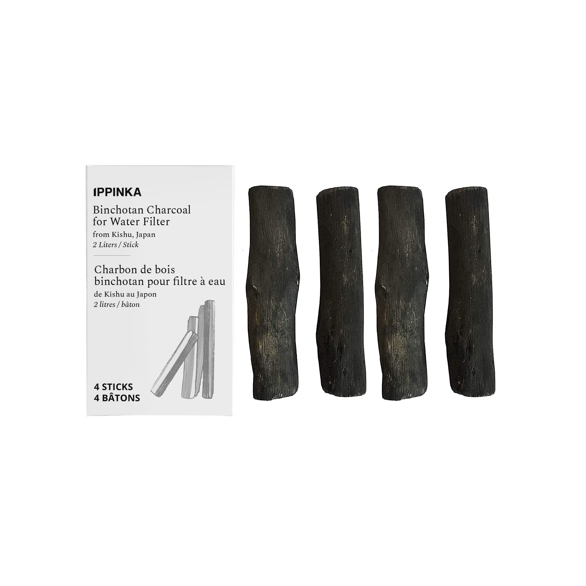 Binchotan Charcoal From Kishu, Japan - Water Purifying Sticks For Great-Tasting Water, 4 Sticks, Each Stick Filters Up To 2 Lite