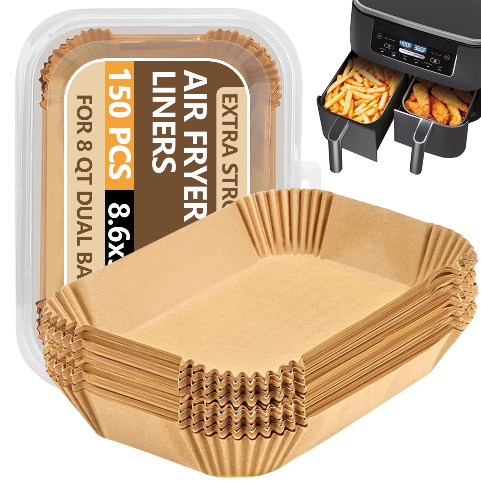 UBeesize Air Fryer Paper Liners Disposable For Ninja, 150 PCS Non Stick Parchment Paper For Ninja DZ201/DZ401 Dual, Oil Proof, W