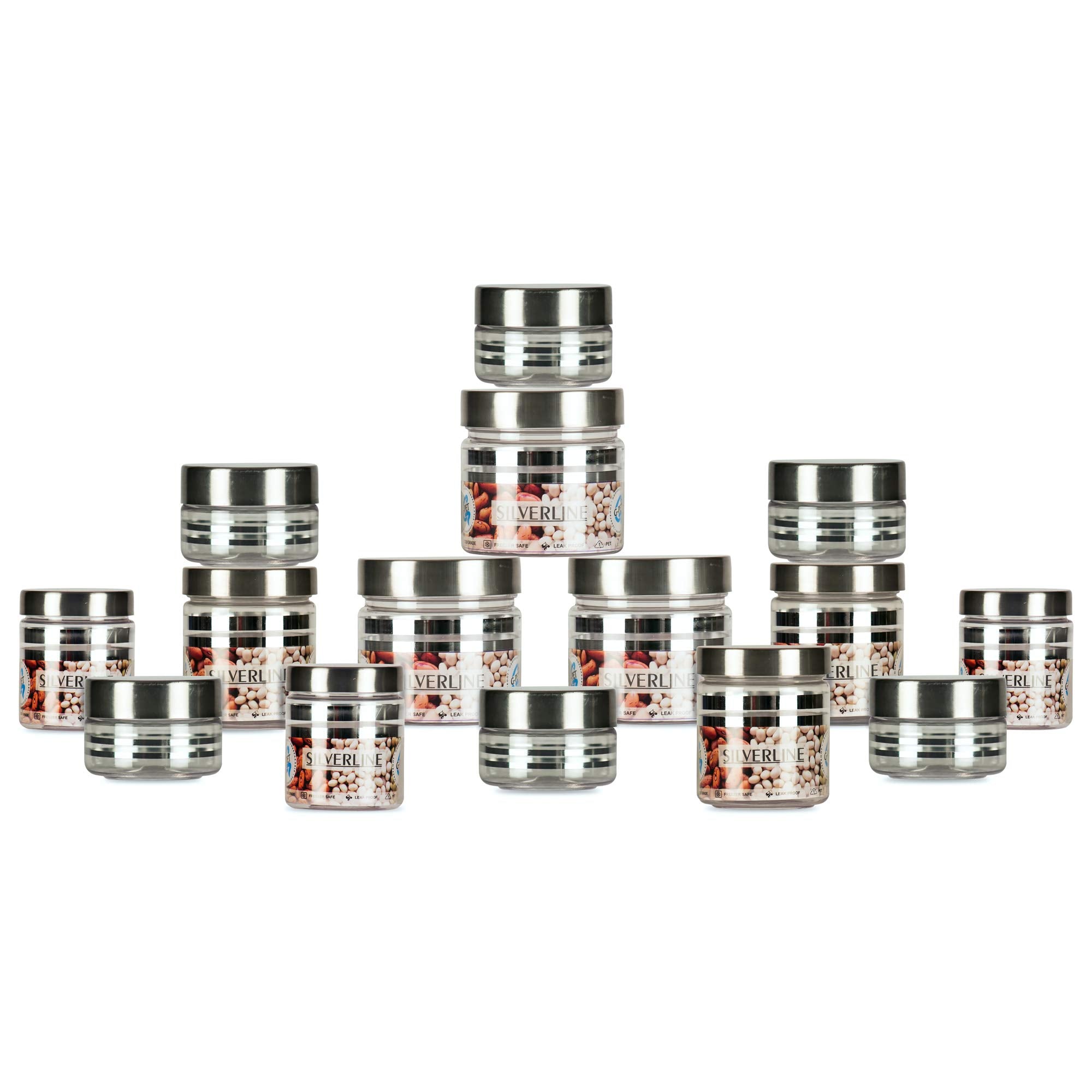 GPet Silver Line Containers 300Ml,200Ml,100Ml,50Ml Plastic Grocery Container (Pack Of 15, Silver) Plastic Grocery Container | H