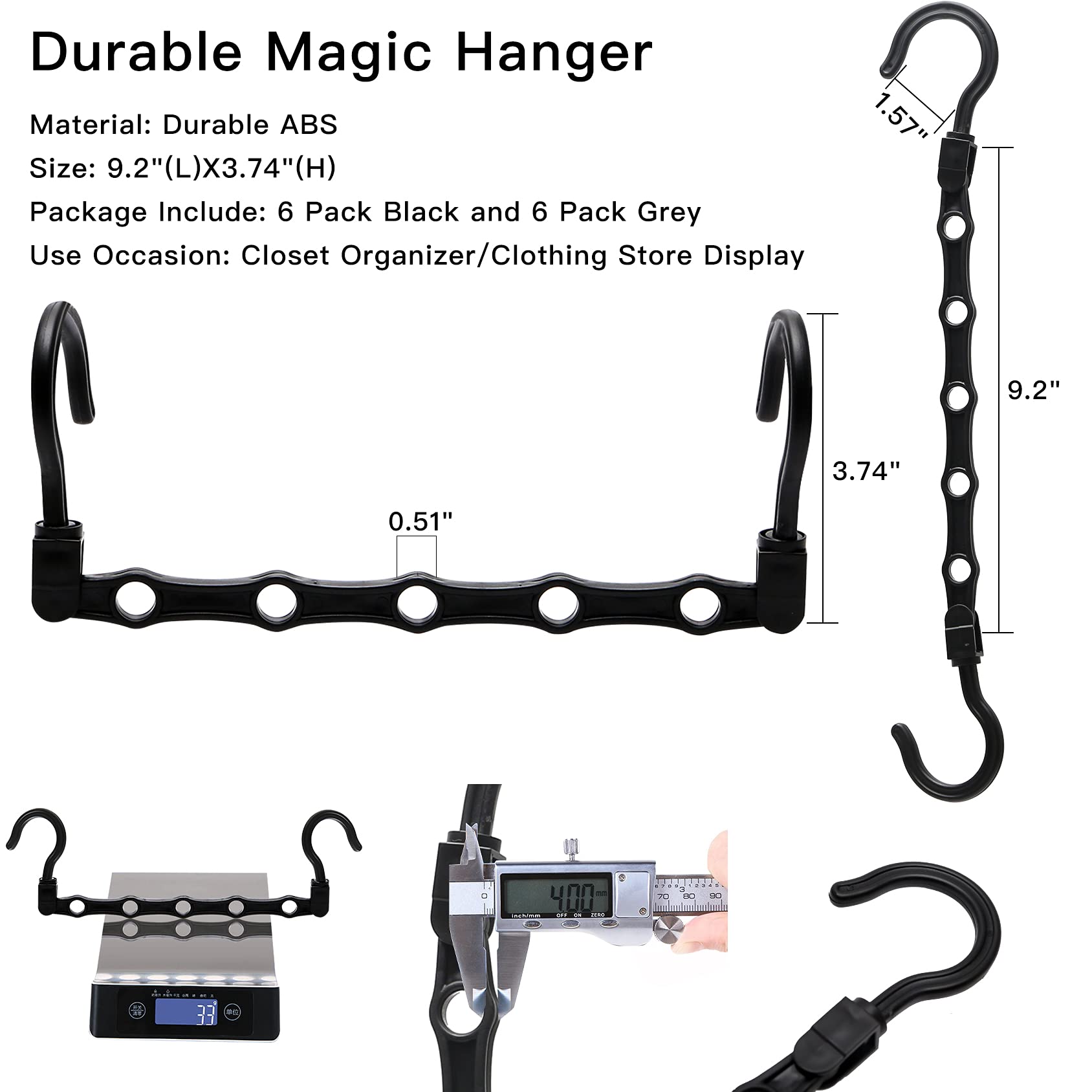 College Dorm Room Essentials: 12 Pack Stronger Organizers And Storage Hangers With 5 Holes For Heavy Clothes, Magic Space Saving