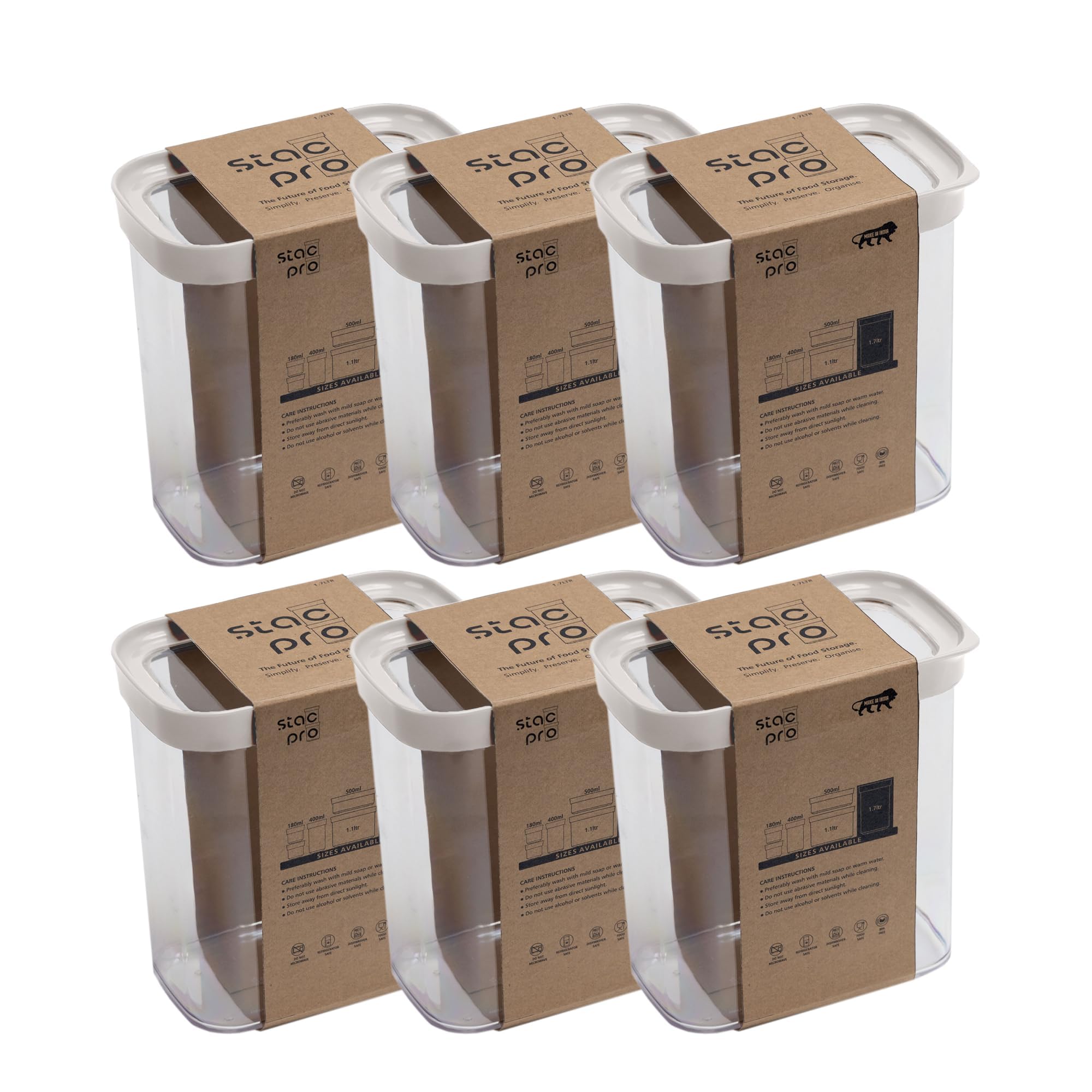 Stacpro Acrylic Airtight Bpa Free Kitchen Containers 1700 Ml, Pack Of 6 | Stackable Jar, Modular Storage, Pantry Organiser, Frid