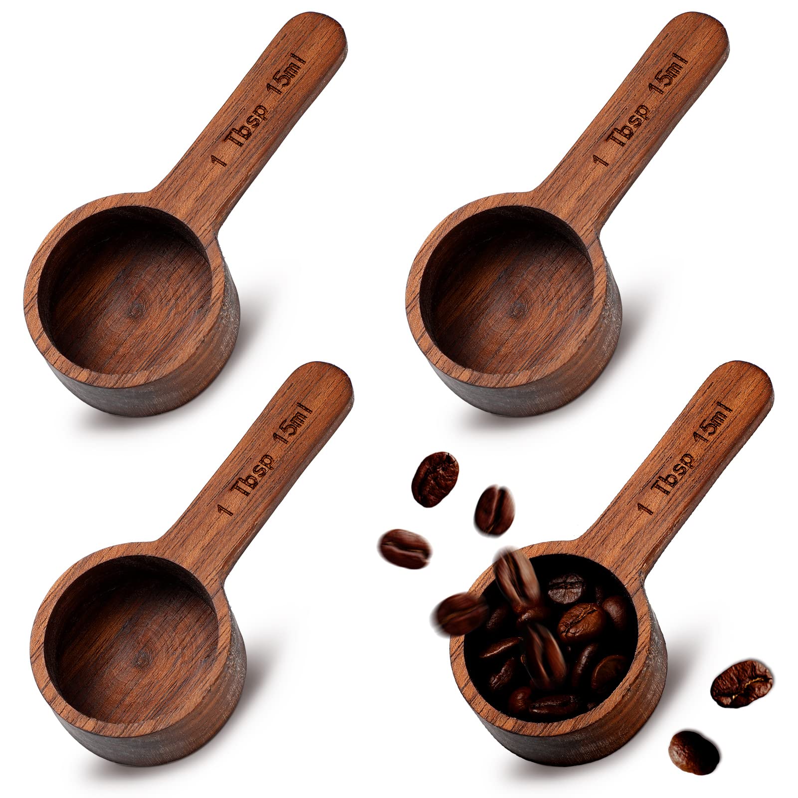 Skyley 4 Pieces Caf Spoon Wooden Coffee Measure Scoop Wooden Table Spoon Caf Ground Wood Tablespoon For Measuring Coffee Beans T
