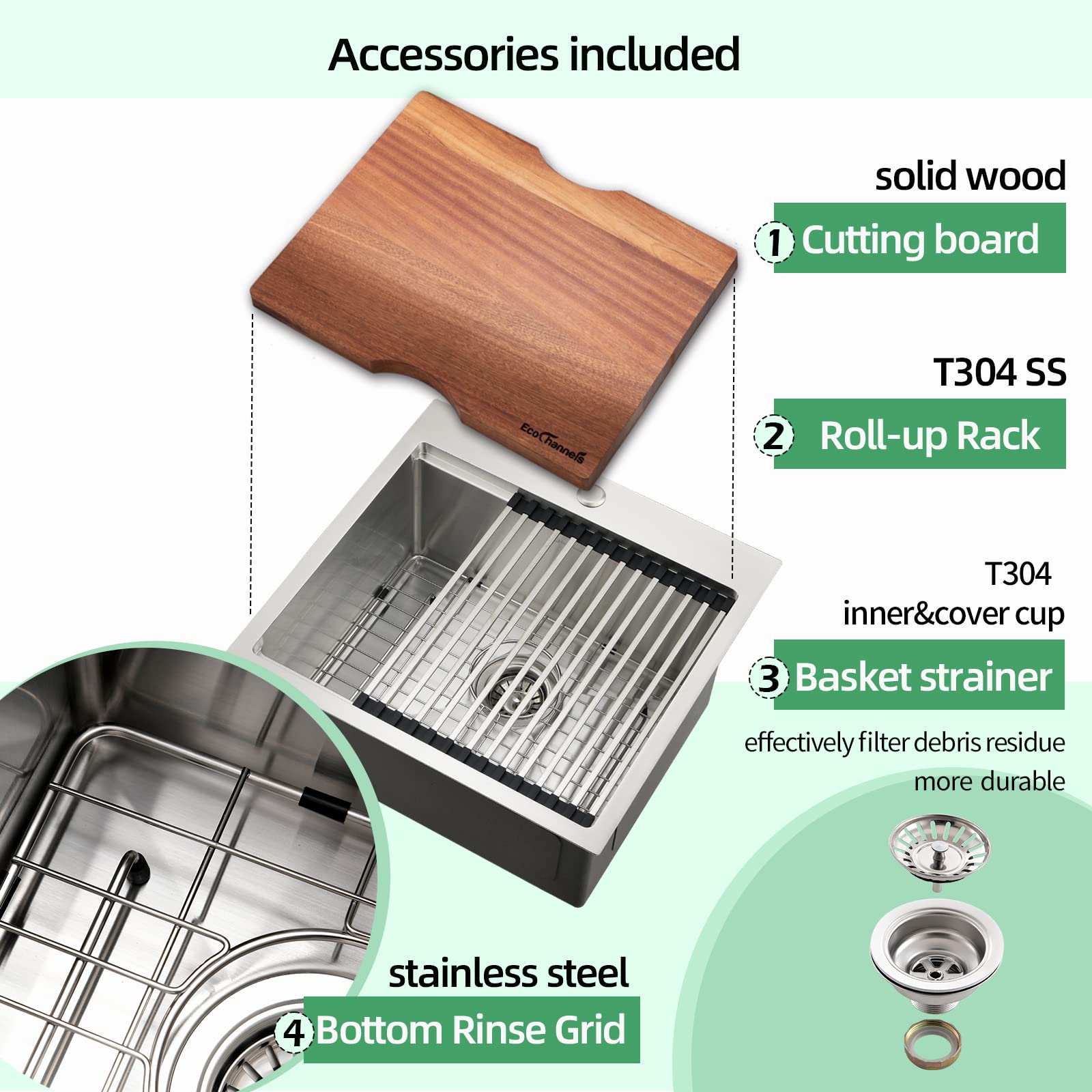 Ecochannels Kitchen Sink, 21 X 20 X 10 Drop In Kitchen Sink 16 Gauge Stainless Steel Kitchen Sinks Single Bowl Workstation Sink