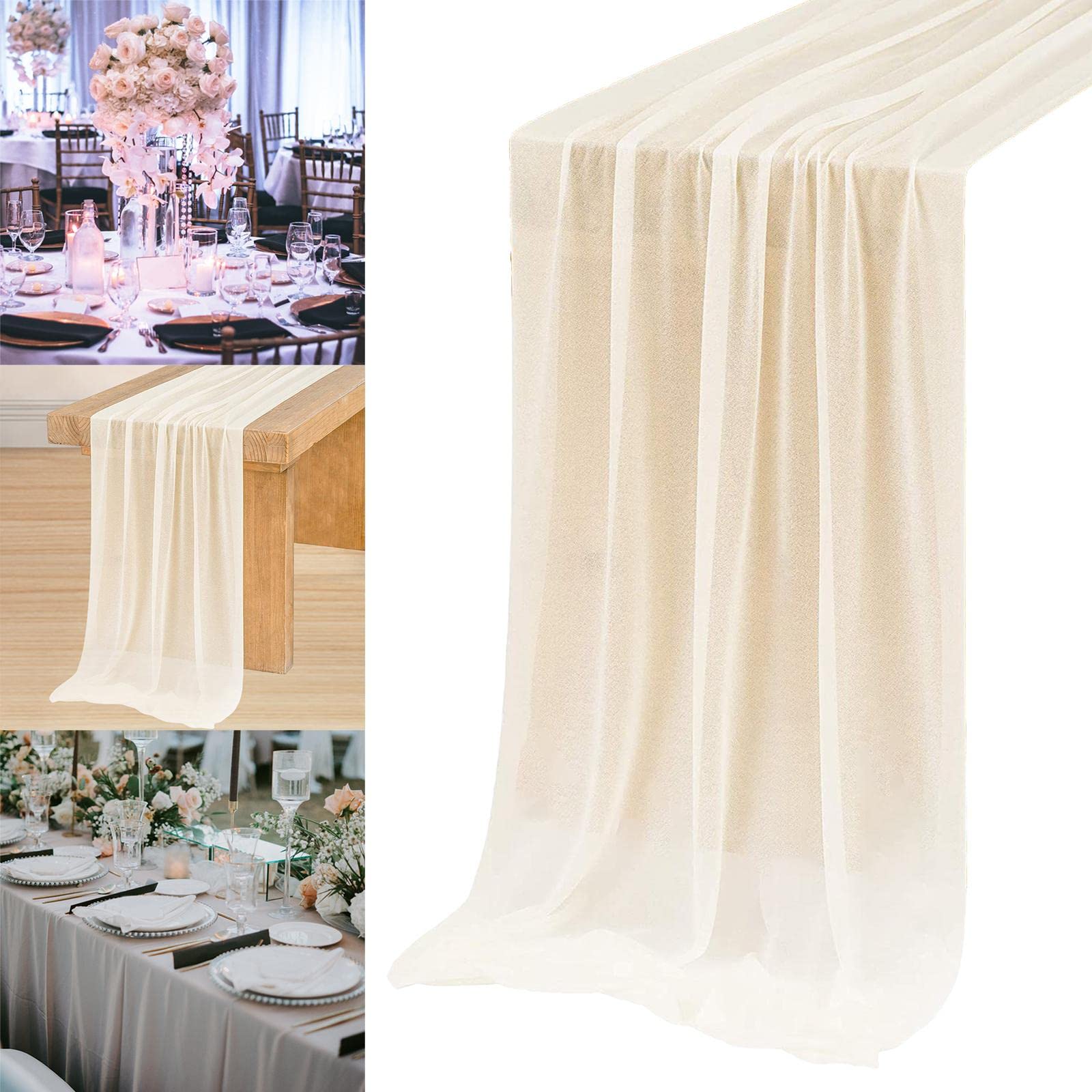 LOOM TREE Chiffon Table Runner Rustic Table Cloth for Banquets Decor White 70x300cm