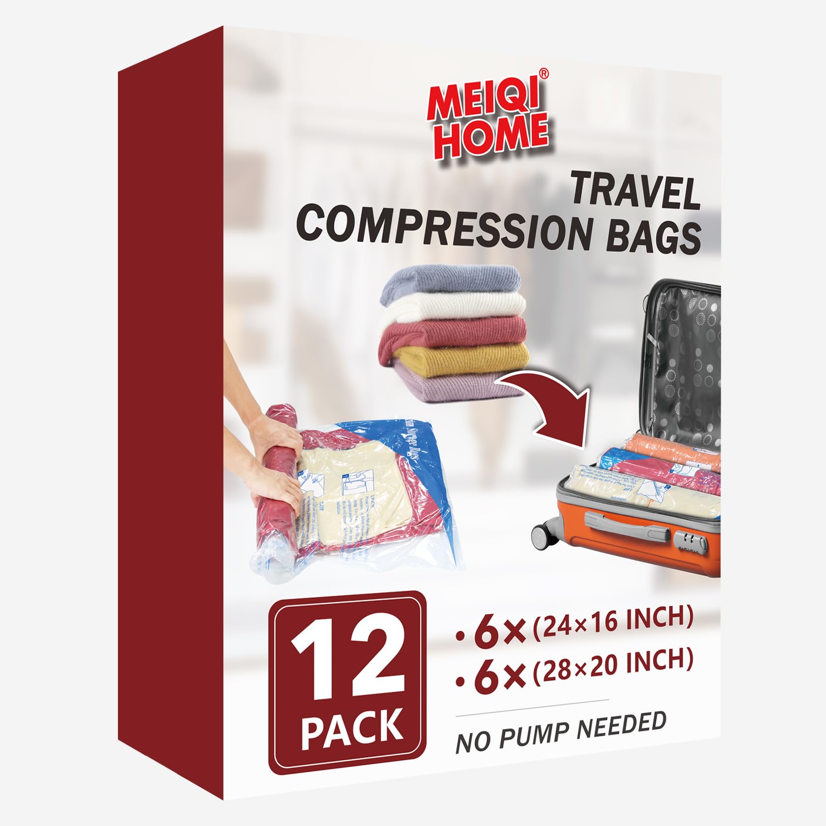 12 Pack Compression Bags For Travel | Vacuum Seal Storage Bags For Luggage & Dirty Clothes | Travel Packing Space Saver Bags For