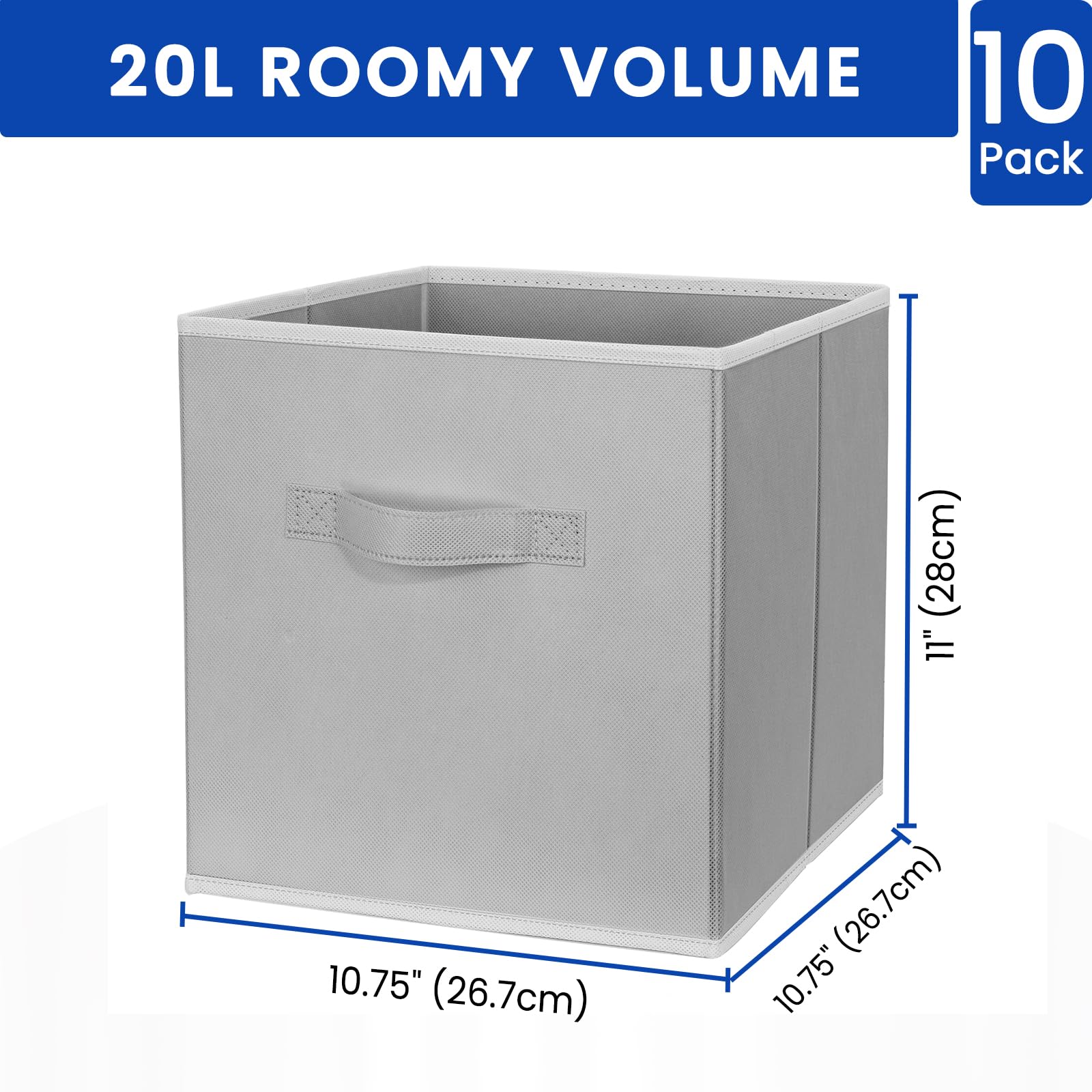 Criusia Storage Cubes, 11 Inch Cube Storage Bins For Shelves (10 Pack), Fabric Collapsible Storage Bins With Dual Handles, Folda