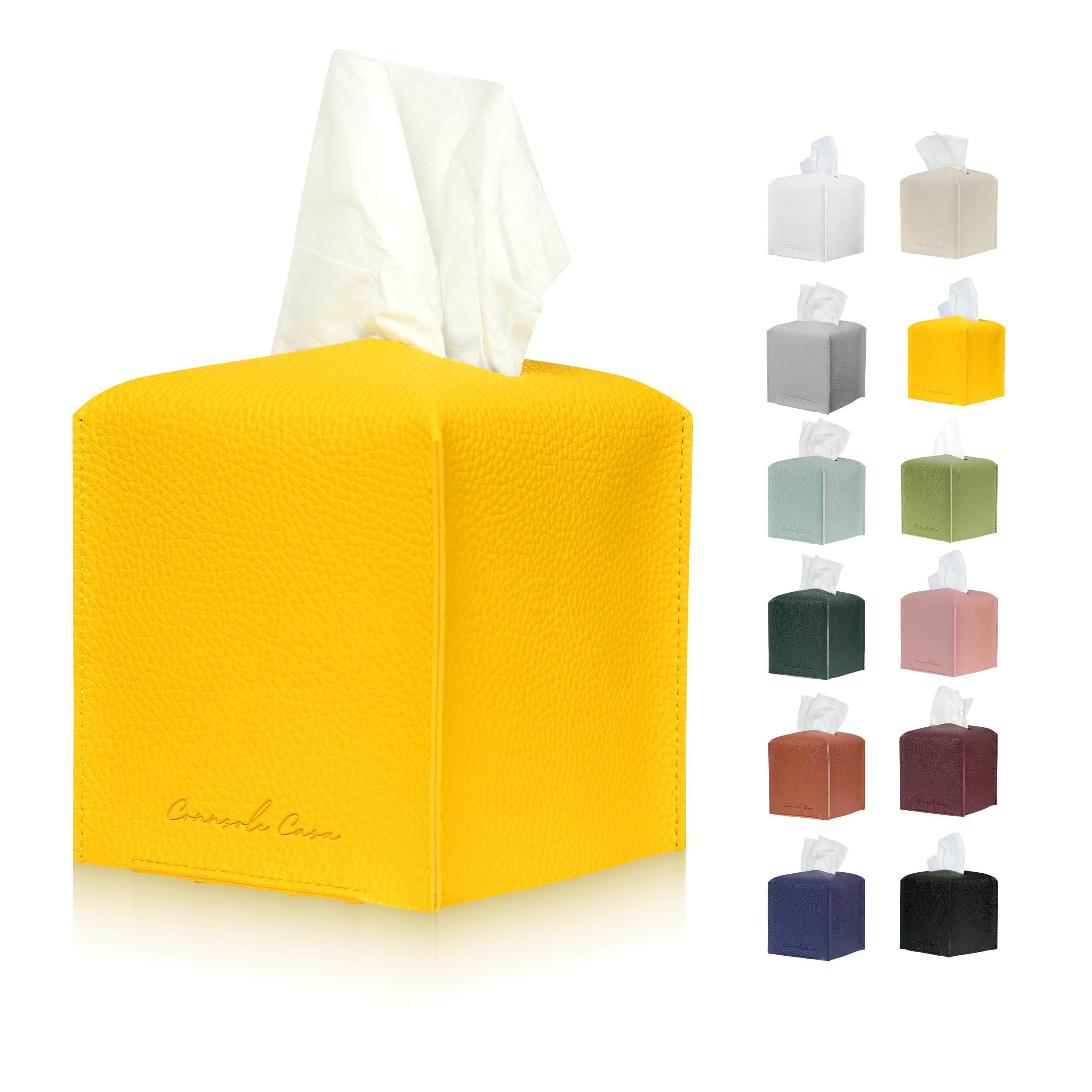 Connsole Casa Premium Pu Leather Tissue Box Holder - Elegant Hotel-Style Yellow Tissue Box Cover For Enhanced D  Cor Of Home, Of