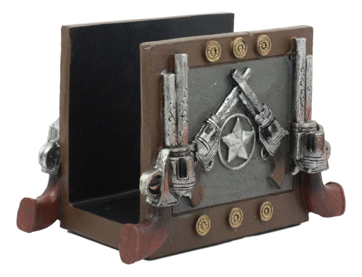 Ebros Rustic Country Wild West Texas Star And Six Shooter Pistols Country Western Cowboy Napkin Holder Decorative Figurine As Ki