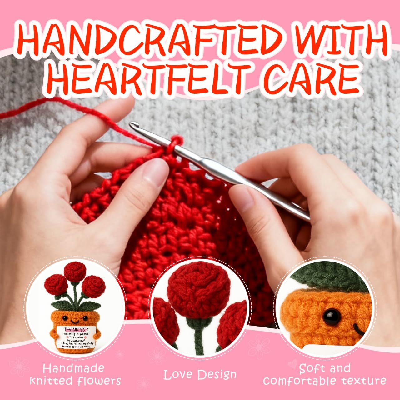 TKGIFTHOT Christmas Thank You Gift for Women Mentor Teacher Mom Friend Crochet Rose Sentimental Appreciation Gifts for Women Ret