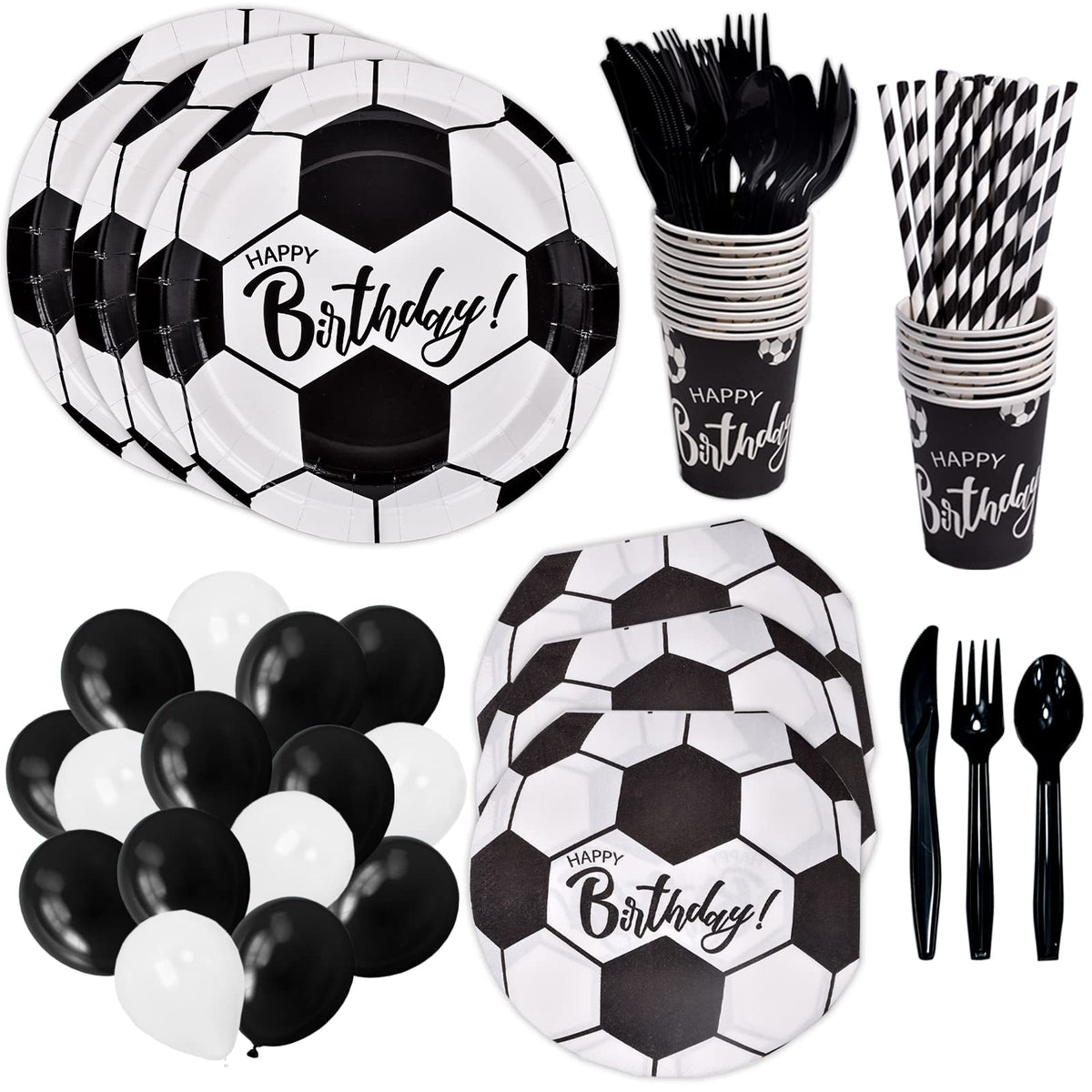 Dylives 192 Pcs Soccer Birthday Party Supplies, Soccer Themed Party Decorations Soccer Party Favors Packs Disposable Tableware F