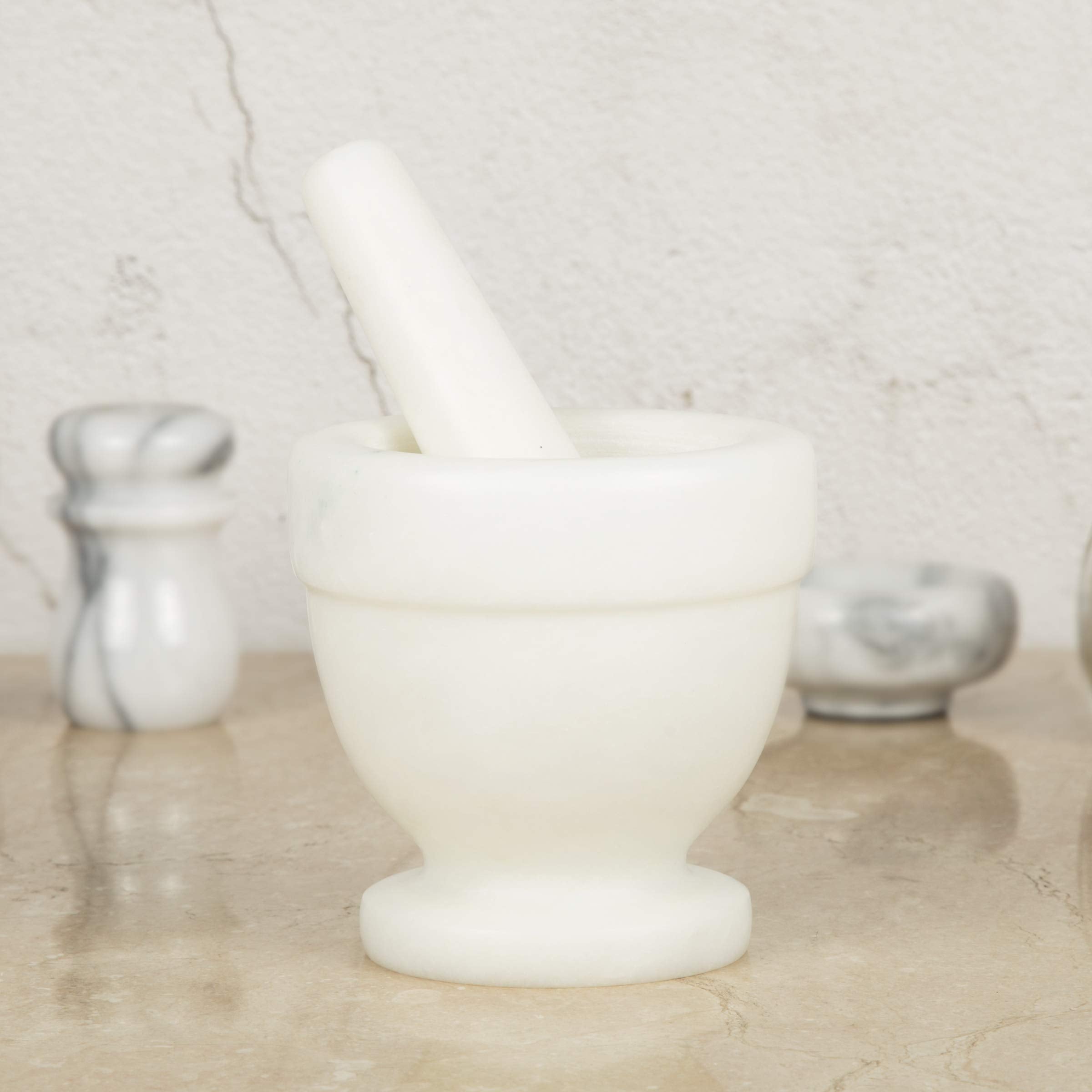 Creative Home Natural Marble Mortar And Pestle Set Spice Grinder Guacamole Molcajete Bowl, Kitchen Spices, Herbs, Pesto Grinder,