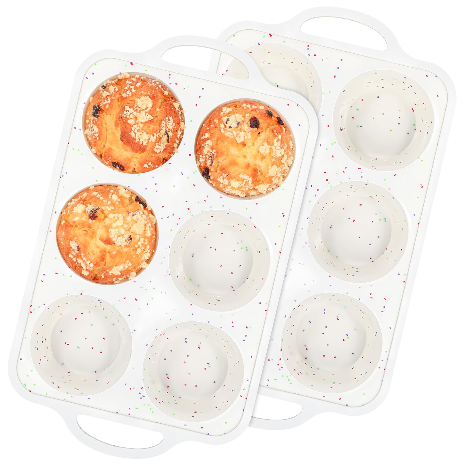Fimary Silicone Jumbo Muffin Pan with Metal Frame, Non Stick Food Grade Silicone Large Muffin Pan Set of 2, with Handles 6 Cup,B