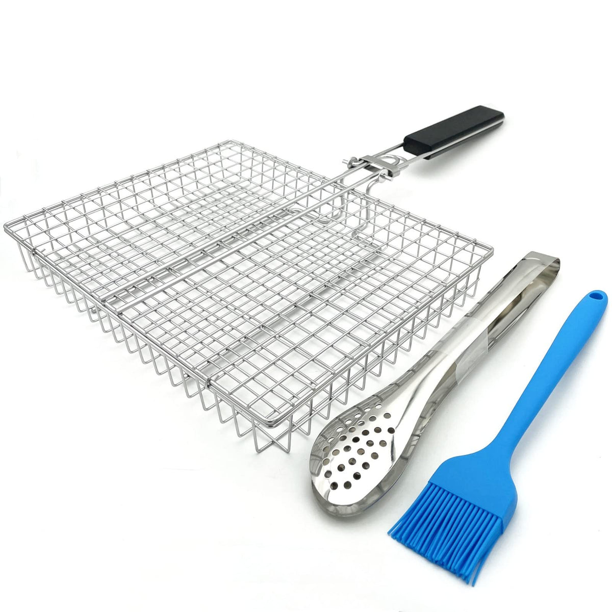 Large Capacity Barbeque Grill Basket With Brush Bbq Tong Deeper Grilling Rack Havy Duty Stainless Steel Bbq Accessories Set